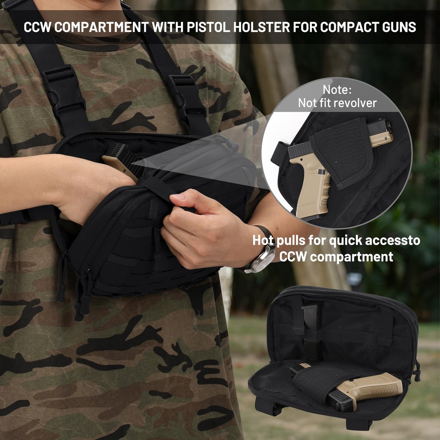 AUMENTAR Tactical EDC Chest Bag Utility Molle Chest Rig Pouch with CCW Compartment Adjustable Strap Admin Pouch Outdoor Chest Pack Black