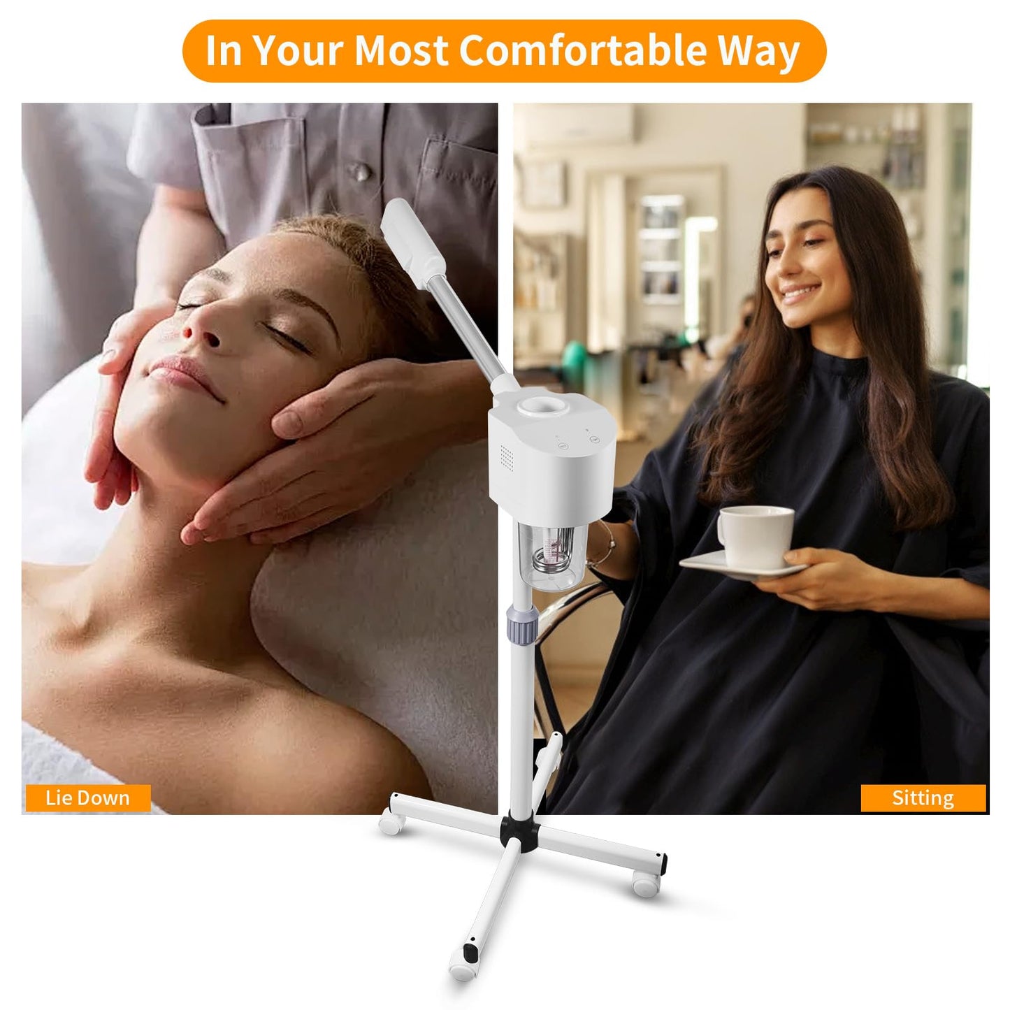 Professional Facial Steamer, Hot Mist Spray, Vaporizador Facial Steamer for Esthetician, Height Adjustable, SPA at Home, White