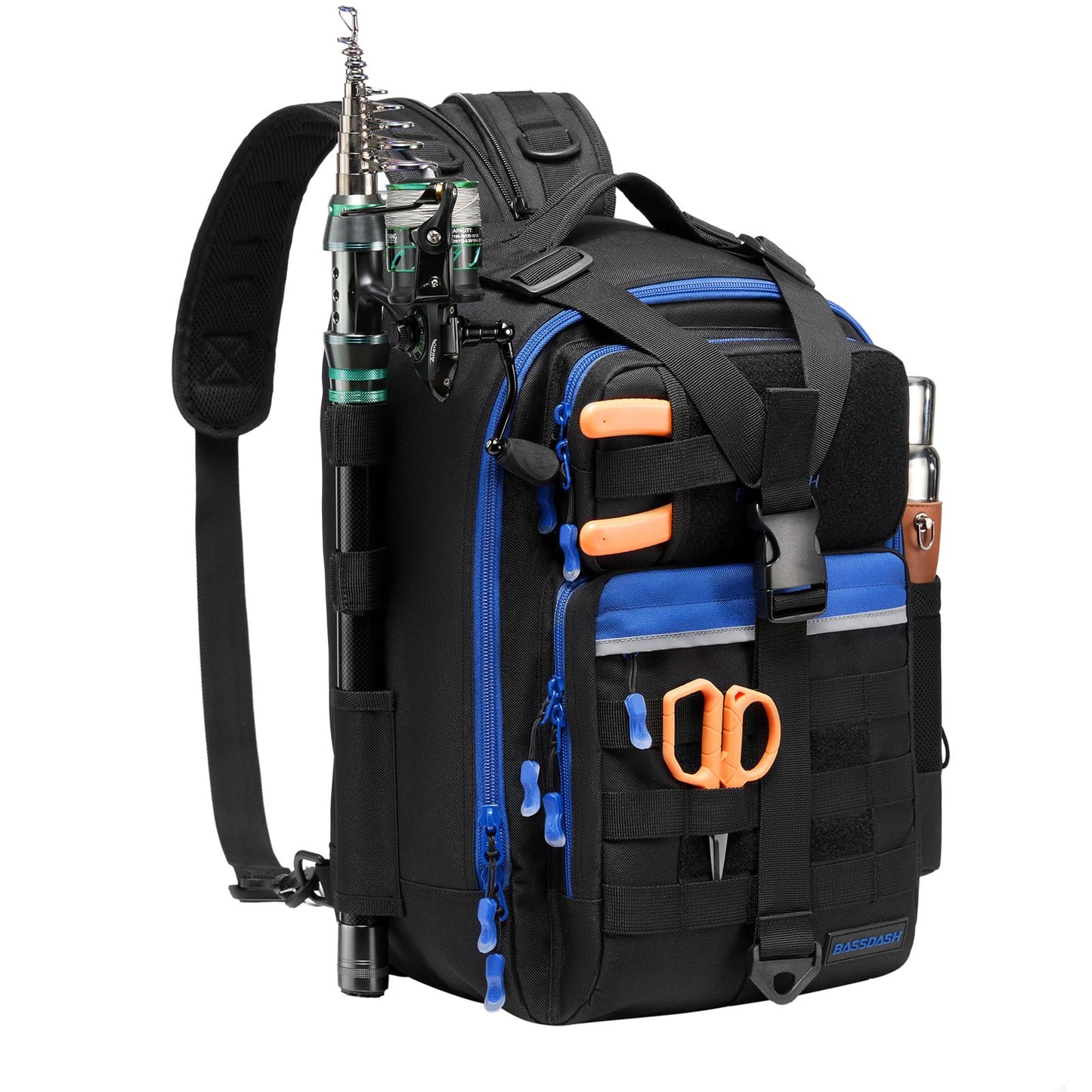 BASSDASH Convertible Fishing Backpack Sling Bag with Rod Holder, Adjustable Tactical Water-Resistant Tackle Storage Pack FP07