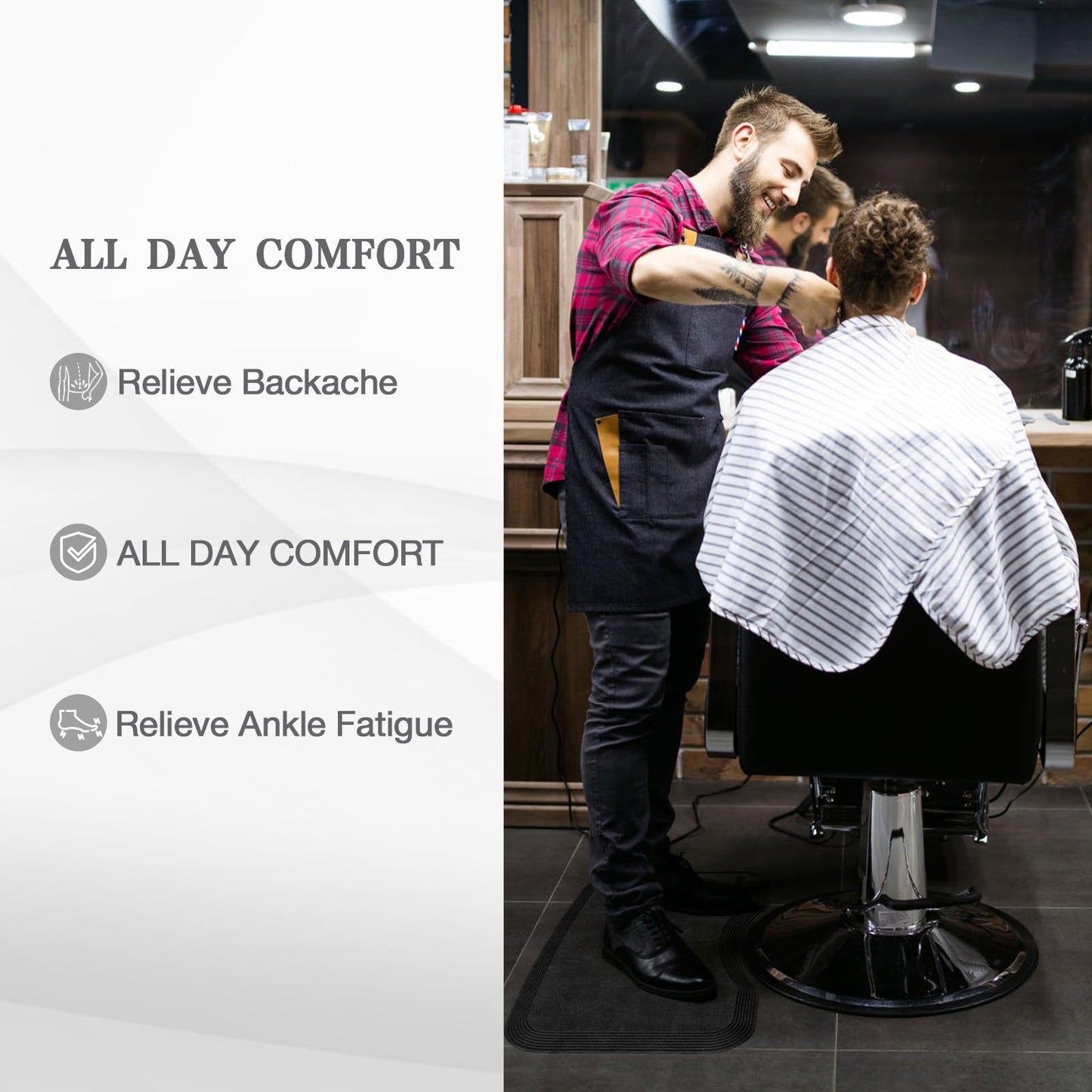 Amcomfy 17''x28'' Small Anti Fatigue Salon Mat for Single Hair Stylist - Anti-Slip Antique Series Barber Shop Chair Floor Mat (5/8'' Thick, Black) - Compact & Budget-Friendly