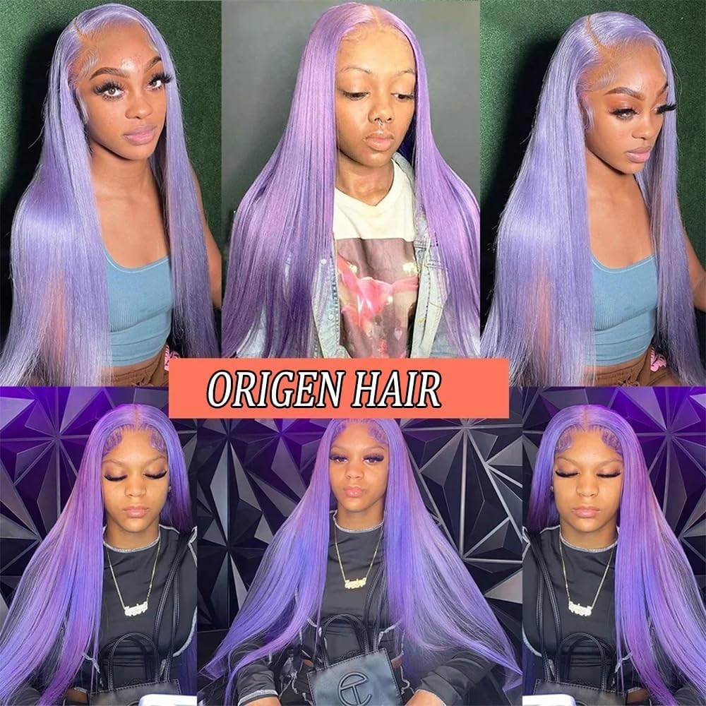 ORIGEN Purple Lace Front Human Hair Wigs for Black Women 28 Inch