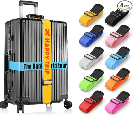 Personalised Luggage Straps for Suitcases, 4 Pieces - Custom Luggage Strap with Embroidery Text, Thickened Luggage Belt with Quick Release Buckle, Travel Suitcase Straps, Adjustable Travel Bag Strap