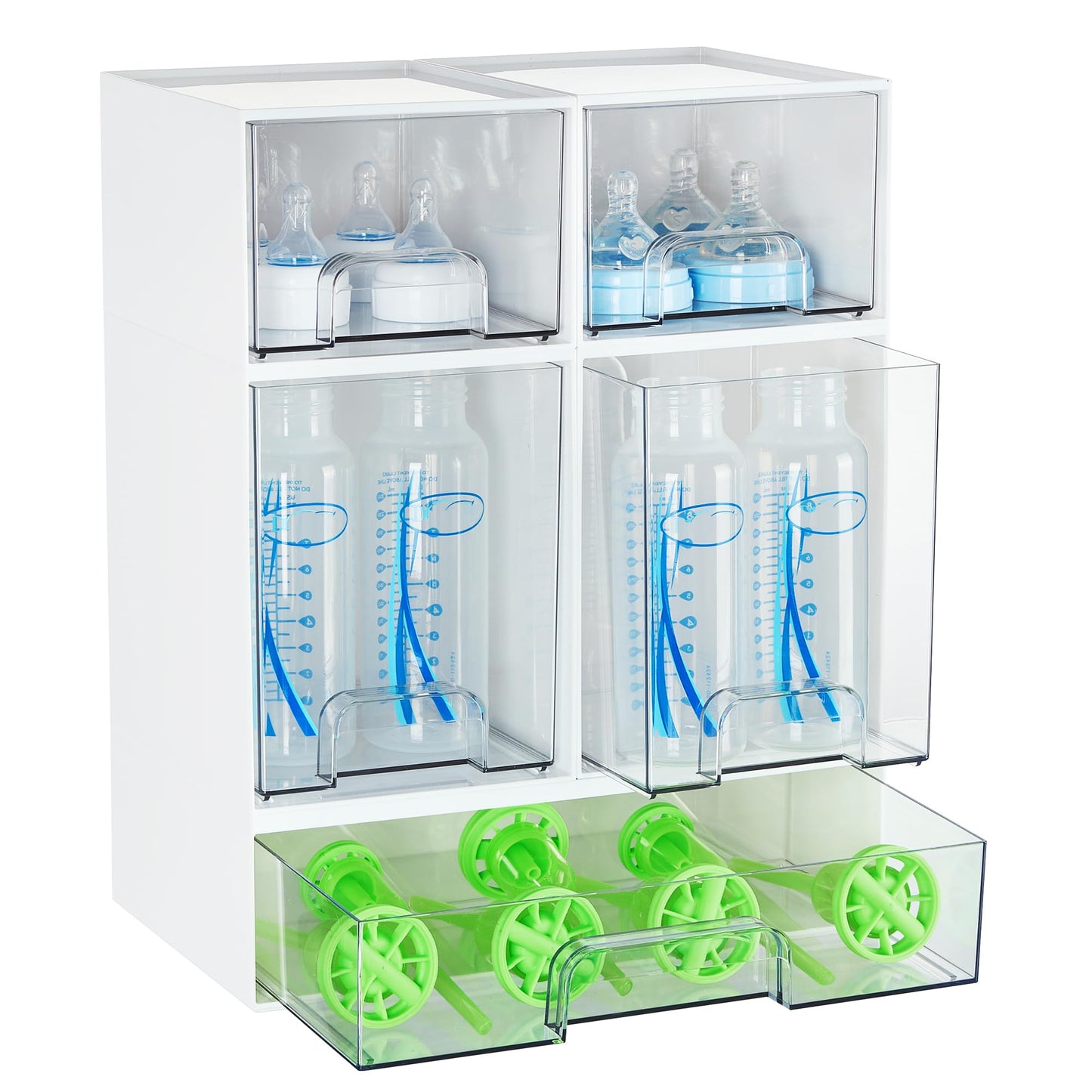 Vtopmart Stackable Storage Drawers Set of 5, Plastic Organizer Bins for Baby Bottle, Beauty Supplies Storage, Ideal for Kichen Countertop, Vanity, Bathroom, Cabinet, Pantry Organization,White