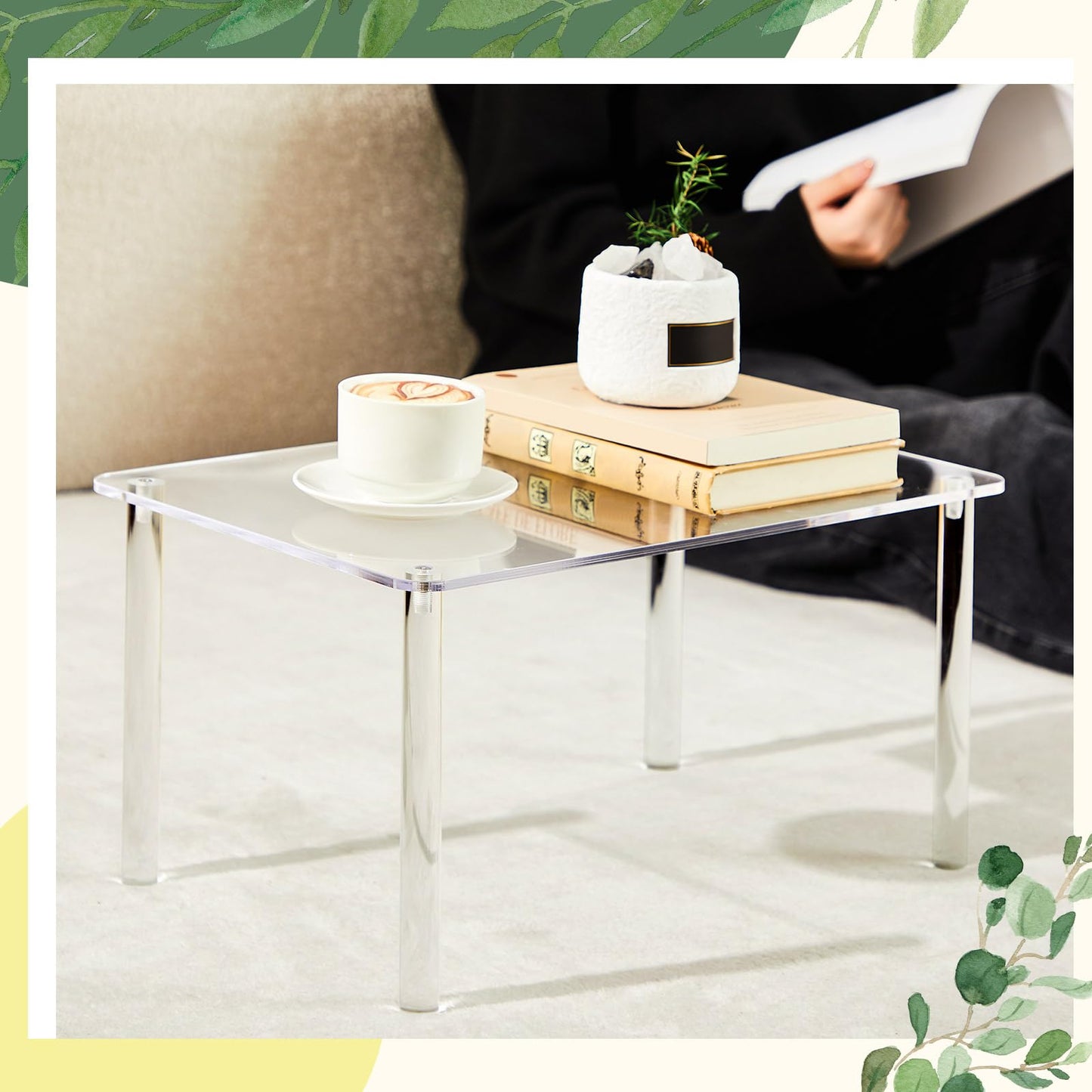 RattanView 2 Pcs 14 Inch Acrylic Risers Display Stands Rectangular 4-leg Acrylic Plant Stand, 6mm Thick Clear Shelf Riser Display Stands for Decor Collectibles Figures and Item Photography