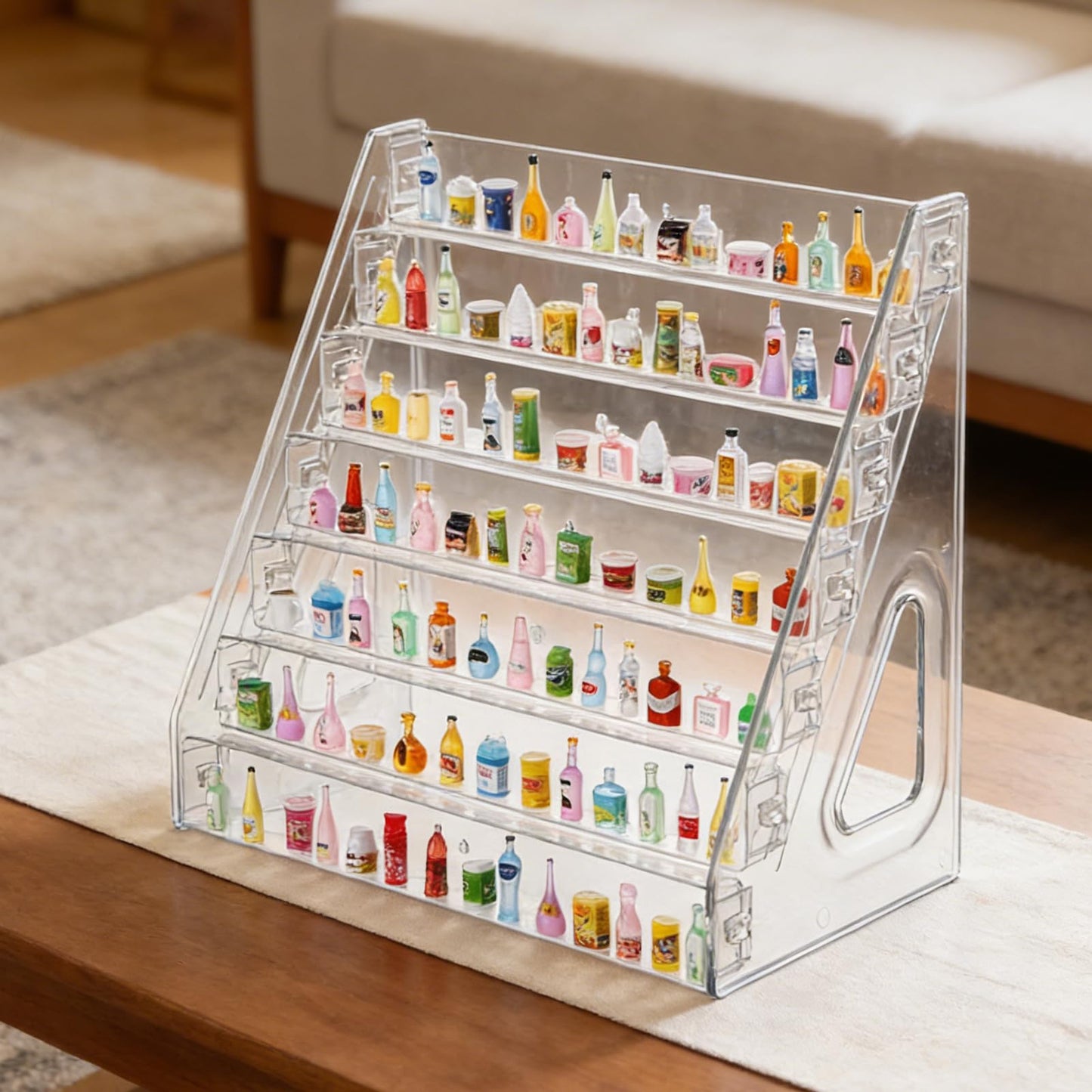 4 Pack 7 Layers Mini Brand Organizer Acrylic Display Rack for Mini Brands Collector Toys Large Capacity Desktop Mini Brand Display for Small Miniature Collectibles, Mini Brand Not Included