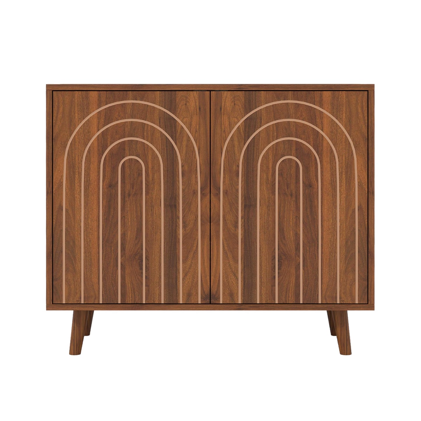 weselon Accent Cabinet with Carving Lines, Modern Buffet Sideboard with Adjustable Shelves, Decorative Storage Cabinets for Bedroom Living Room Kitchen Office and Hallway (Walnut, 1)