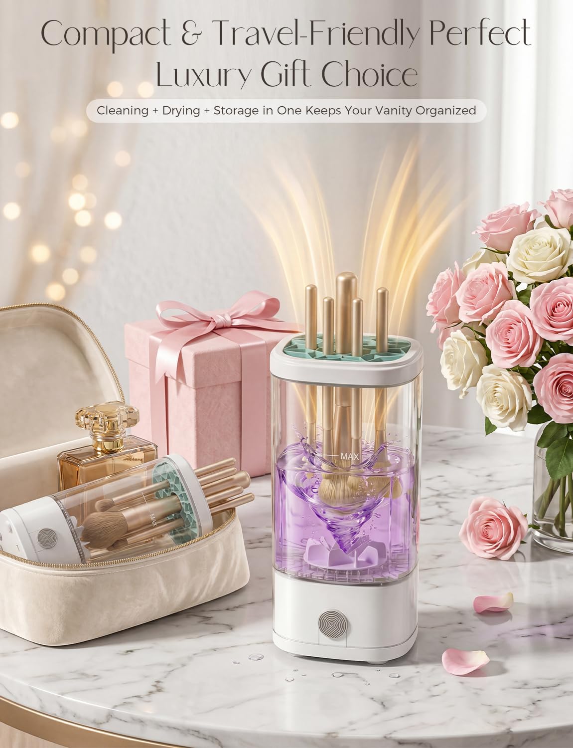 Electric Makeup Brush Cleaner Machine,3 in 1 Makeup Brush Cleanser & Washer,Cleaning Tool,Cosmetic Brushes Cleaners Cleaning For All Size Beauty Makeup Brush Set,Eyeshadow, Blush Brush. (White)