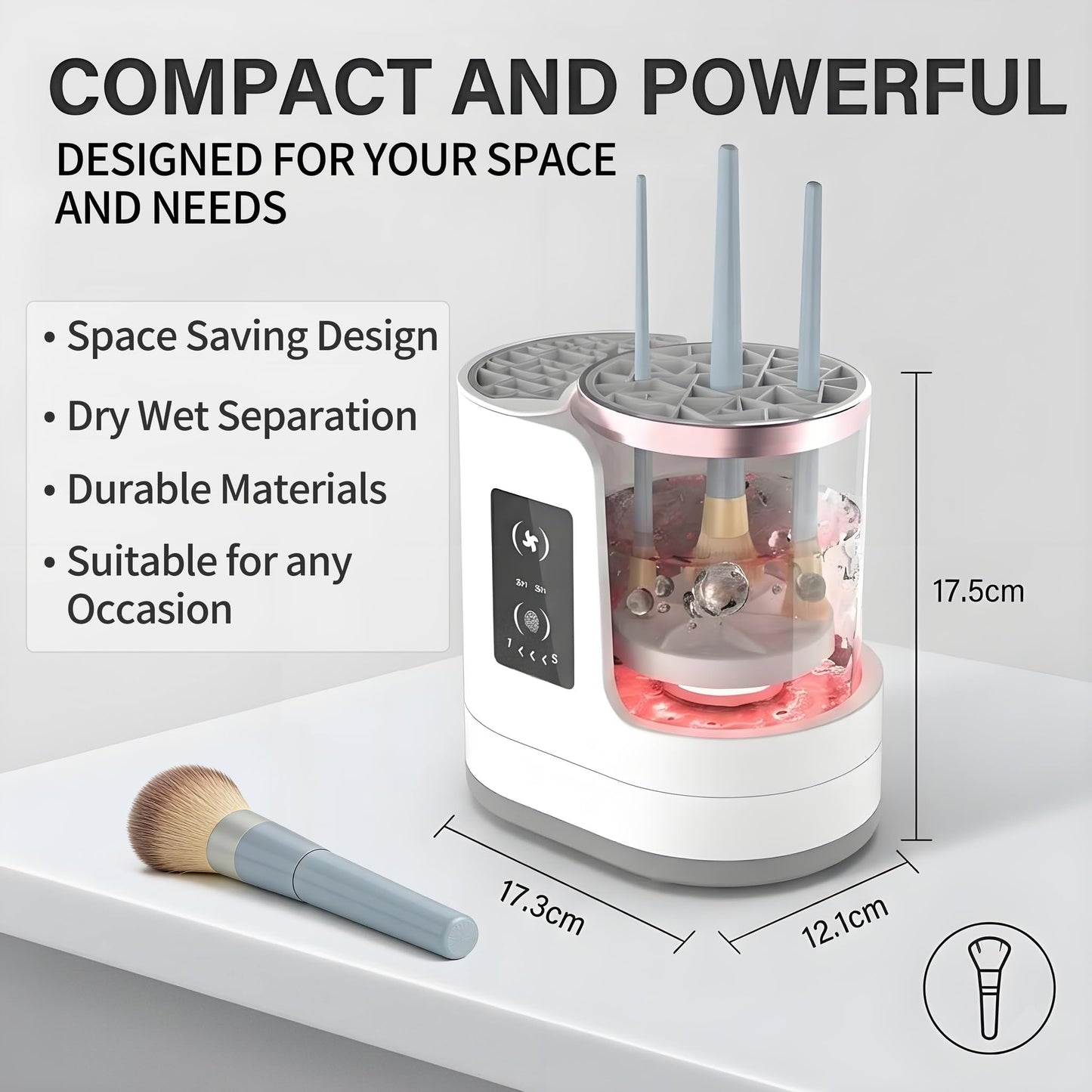Electric Makeup Brush Cleaner Machine With Makeup Brush Dryer-Holder-Portable Automatic USB Cosmetic Brushes Cleaner Tool for All Size Beauty Makeup Brush Set,Eyeshadow, Blush Brush (White-A)