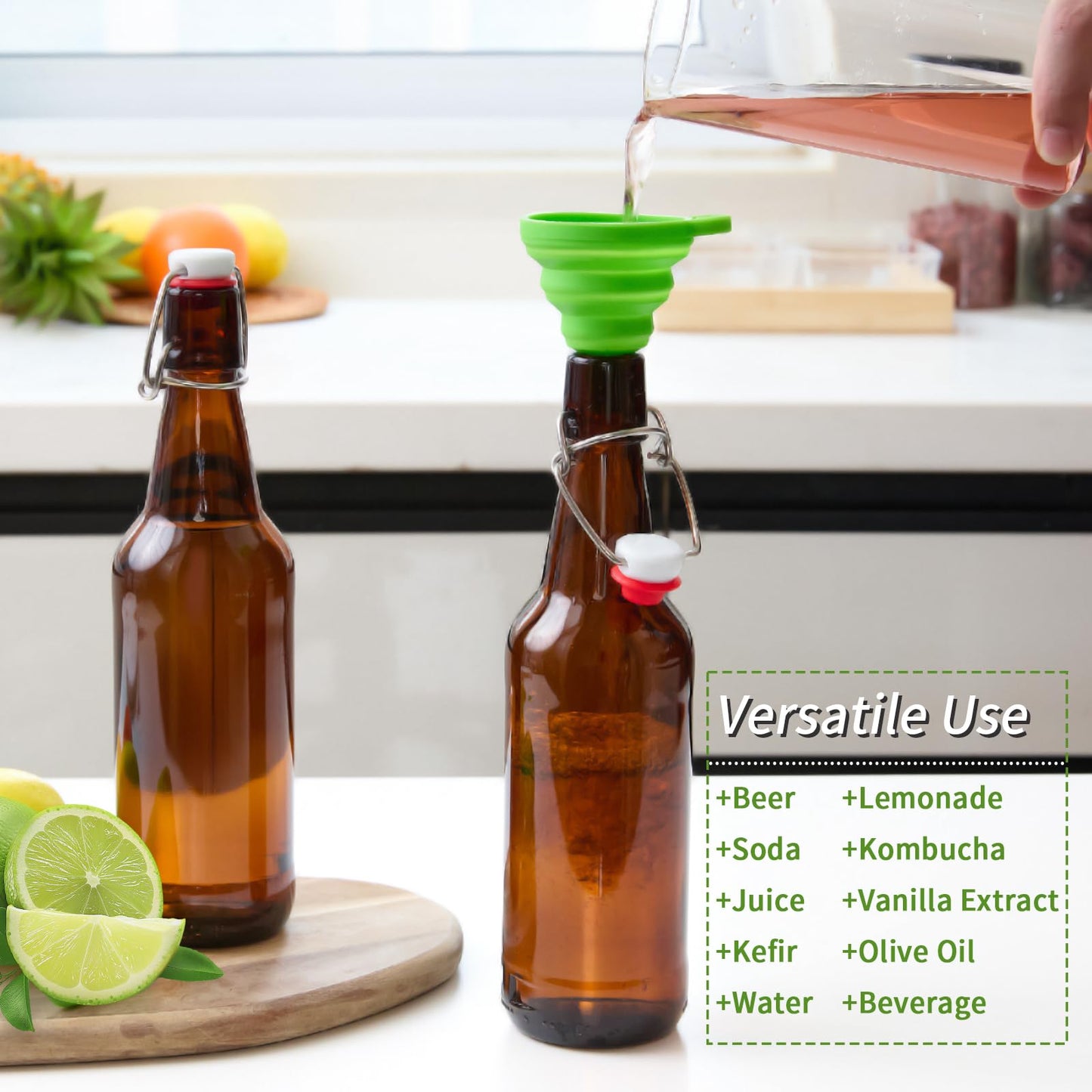 16.5oz Amber Beer Bottles with Flip Caps Set of 10, Swinging Top Glass Brewing Bottles with Airtight Lids for Vanilla Extract, Fermentation Kombucha, Beverage, Water, Kefir, Soda