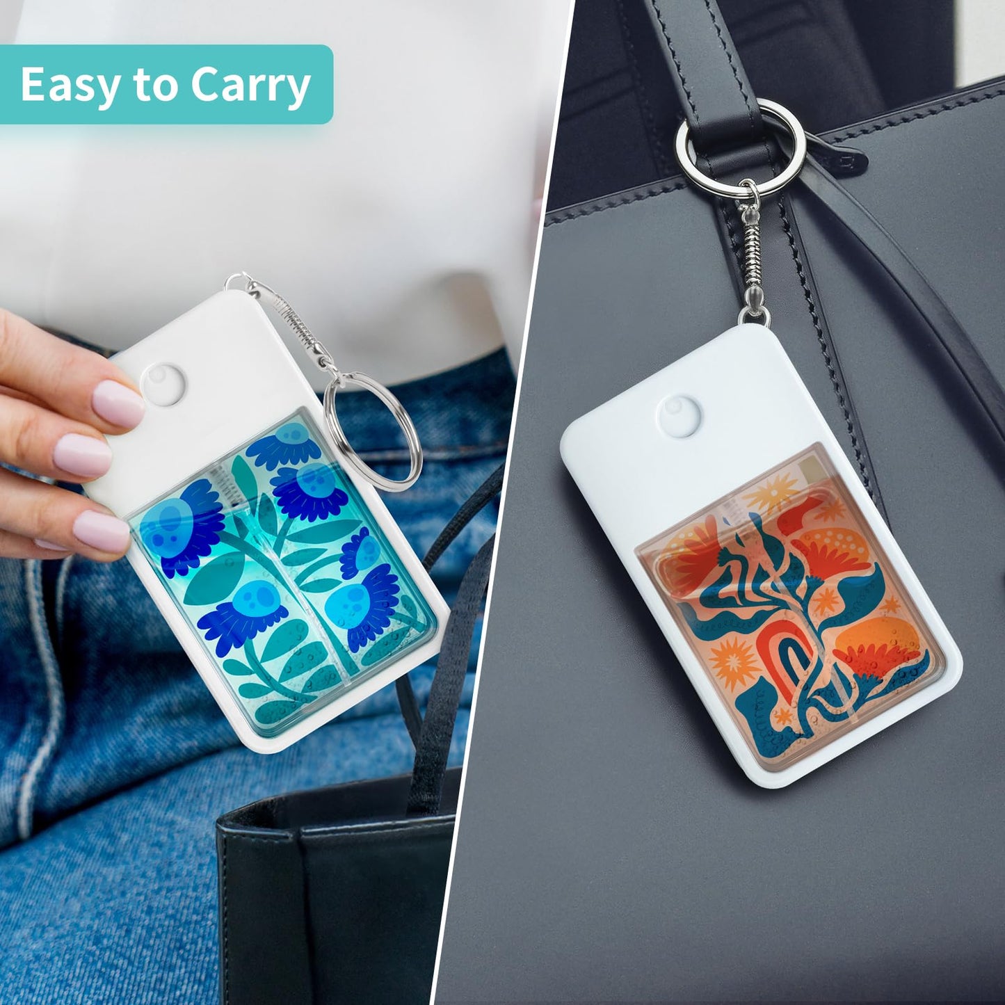 PYD Life 12 Pack Sublimation Blanks Card Perfume Spray Bottle 1FL. OZ 30 ml White with Key Ring, Portable Refillable Travel Sprayer with 16 PCS Double-Sided Sublimation Aluminum Sheets for DIY