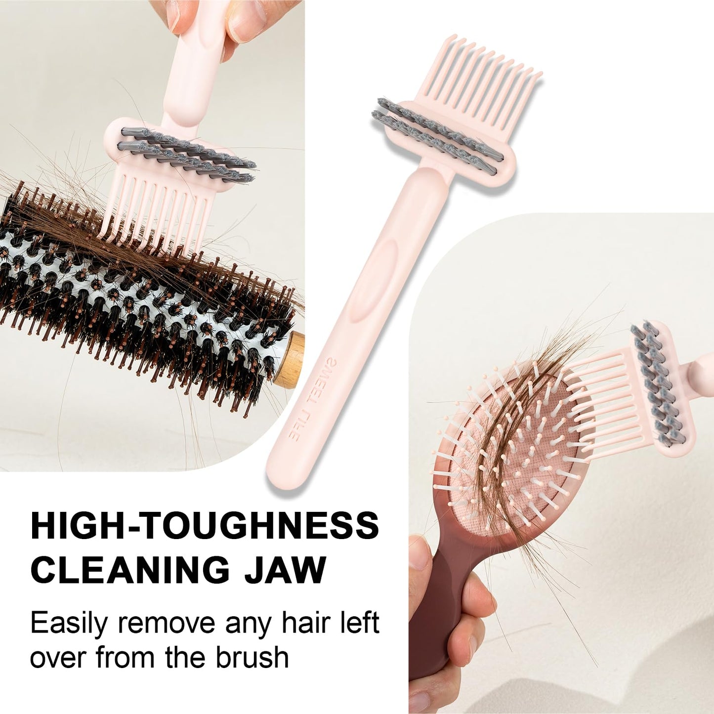 RHOS 2-in-1 Hair Brush Cleaner and Remover Tool - Comb for Removing Hair and Dust, Suitable for Home and Salon Use (1 Pack - Pink)