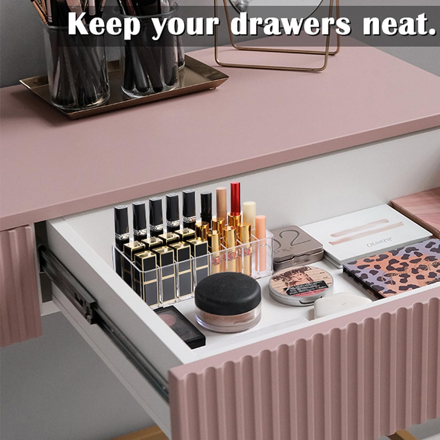 ELLDOO Rollerball Perfume Organizer, 24 Spaces Clear Acrylic Perfume Storage Holder Beauty Scent Holder, Makeup Lipgloss Lipstick Display Case