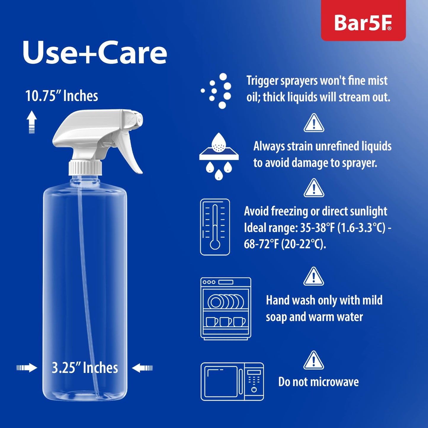 Bar5F Plastic Spray Bottles with Mixor Trigger, 32 oz | Professional, Leak Proof, Empty, Adjustable Fine to Powerful Sprayer, Refillable | Water Plants, Cleaning Solutions | Crystal Clear | Pack of 2