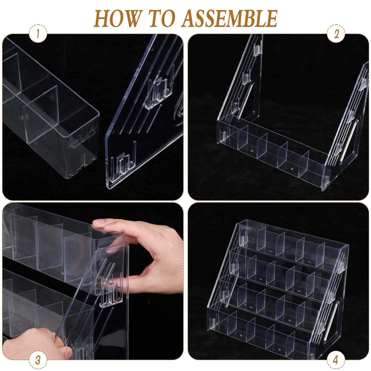 HFYZZ Tea Bag Organizer Display Stand, 4 Tier Clear Acrylic Tea Packet Storage Holder for Kitchen Countertop Cabinet Pantry Office Tea Bag, Coffee, Sugar Packets, Creamers Organization