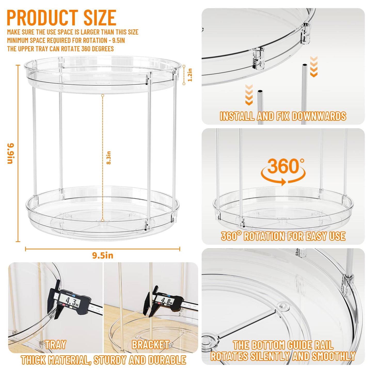 Yieach Clear 360 Rotating Bathroom Counter Organizer,2 Tier Spinning Perfume Organizer and Makeup Tower for Lotion,Hair,Face Skincare Beauty Products,Tiered Lazy Susan and Makeup Organizers for Vanity