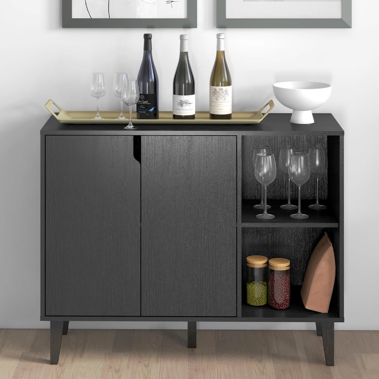 Panana Kitchen Buffet Cabinet Storage Sideboard with 2 Doors 2 Shelves, 41.8" L x 15" W x 32.5" H (Black)