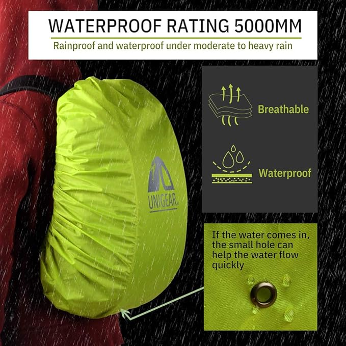Unigear Backpack Rain Cover Waterproof Rating 5000mm Ultraportable and Durable with 2 Anti-Slip Buckle Strap, Integrated Carry Pouch Design (Green, Meidum)