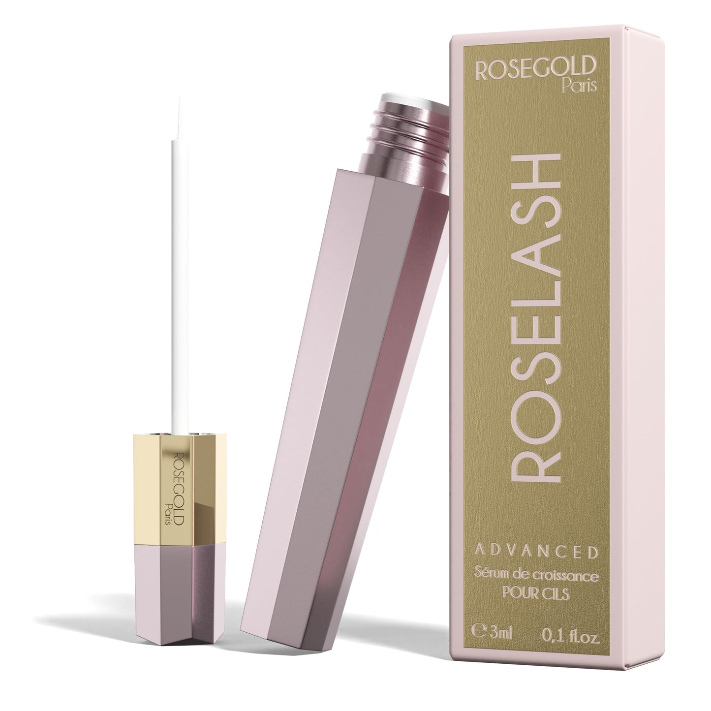 ROSEGOLD ROSELASH Advanced Eyelash Growth Serum Lash Serum Eyelash Enhancer for Fuller Longer Thicker Lashes - 95% Natural Made in France - Hormone Free Fragrance Free Vegan Cruelty Free