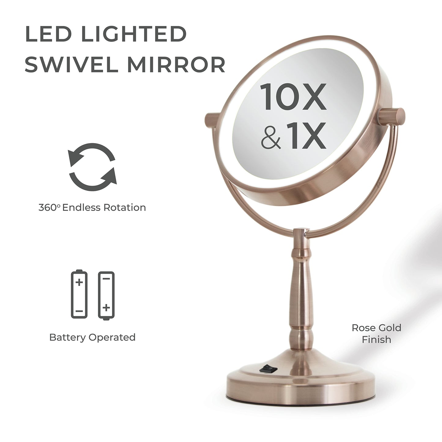 Zadro 9" Round LED Makeup Mirror with Lights and Magnification 5&10X/1X AA Battery Operated Swivel Lighted Makeup Mirror
