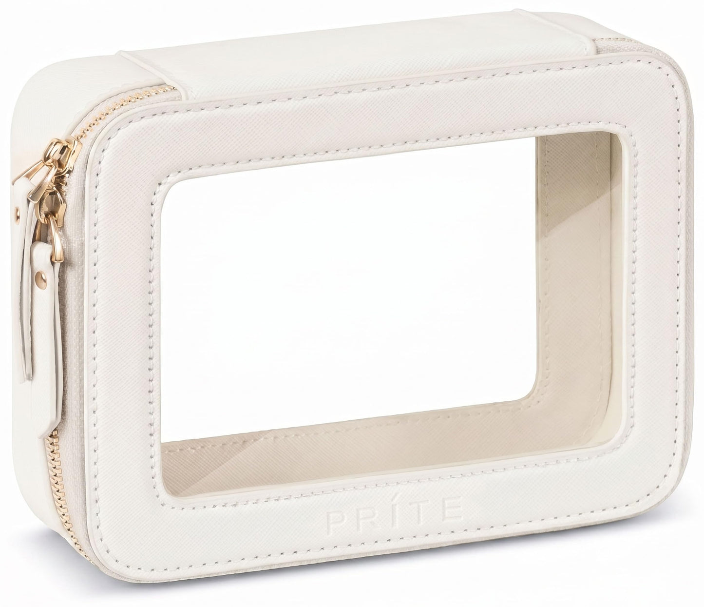 Prite Clear Makeup Bag Cosmetic Organizer Case Waterproof Travel Toiletry Bag Skincare Pouch with Golden Zipper(Beige)
