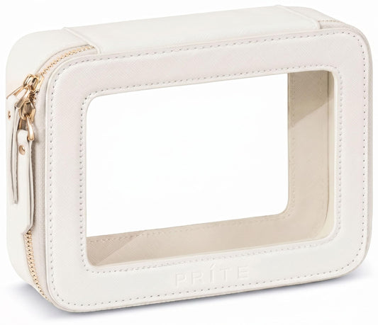 Prite Clear Makeup Bag Cosmetic Organizer Case Waterproof Travel Toiletry Bag Skincare Pouch with Golden Zipper(Beige)