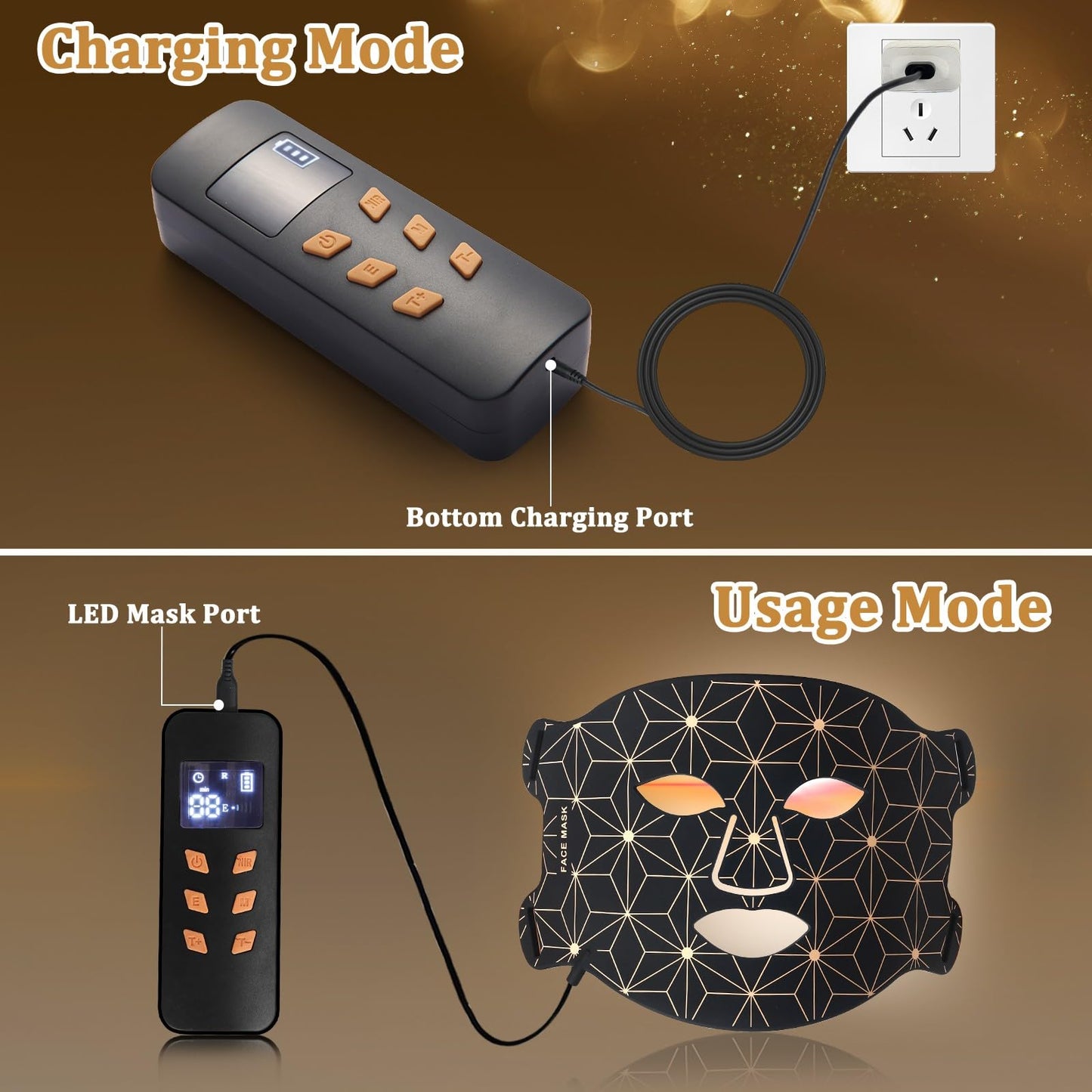 Red Light Therapy for Face, 8 Color LED Face Mask Light Therapy with 850nm Infrared, 3000mAh Rechargeable Portable Red Light Therapy Mask, Facial Skin Care Device for Rejuvenation, Home & Travel