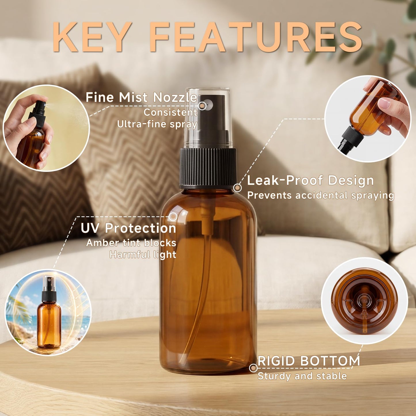 WINTECY 2 oz Amber Small Spray Bottle, Empty Spray Bottles plastic spray bottles Fine Mist Spray for Hair, Travel, Plants, Cleaning Solutions and Skin Care (24)