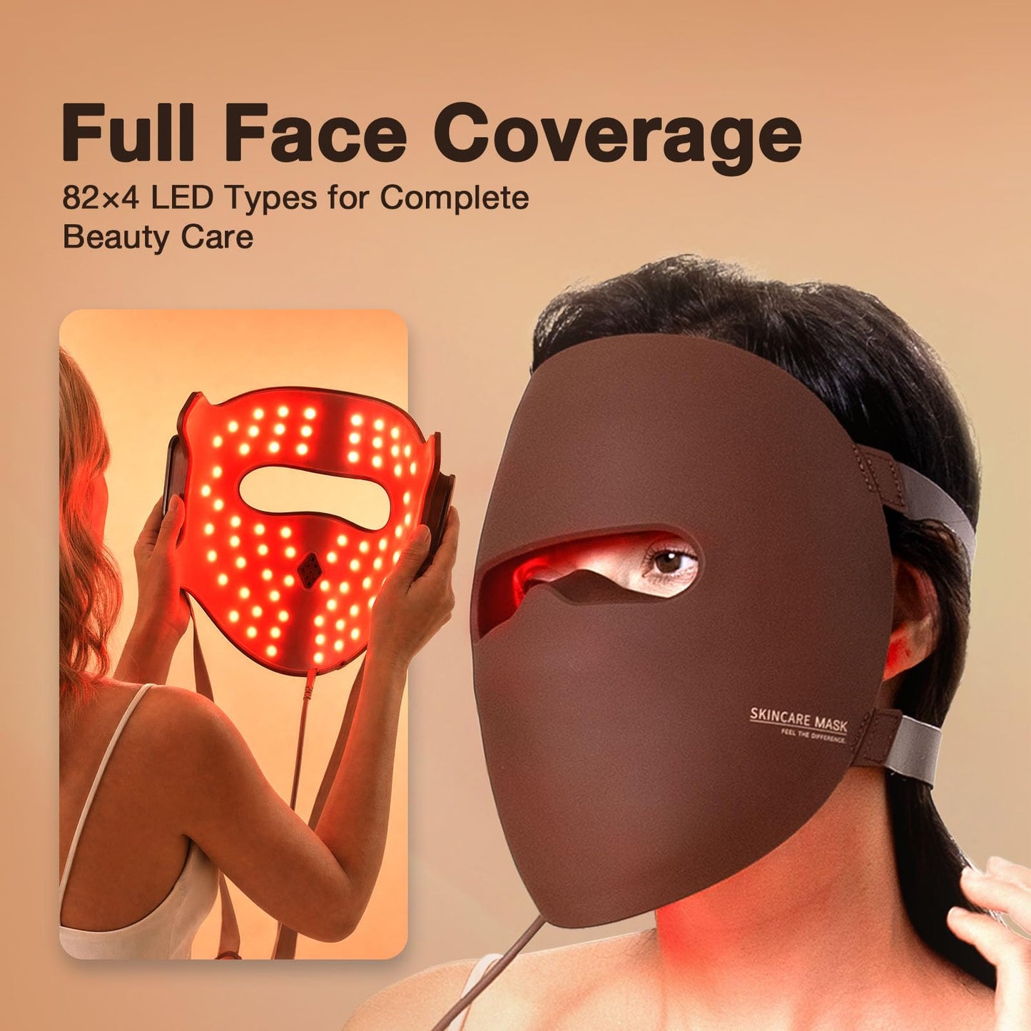 JOVS 3D Red Light Therapy Mask for Face, 328 LEDs Full Face Coverage, 4 Light Modes Cordless LED Light Therapy Face Mask for The Look of Wrinkles, Home Use Skincare Device