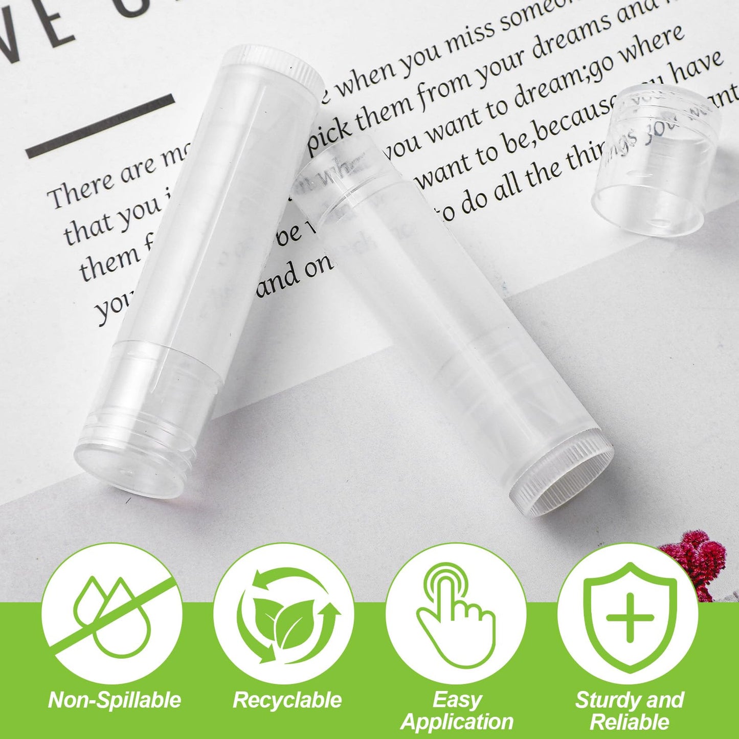 100Pack Plastic Lip Balm Tubes 5ml/5g Black Lip Balm Containers, Tubes Empty with Filling Tray and Spatula, Rotating Type Refill with Cap for DIY