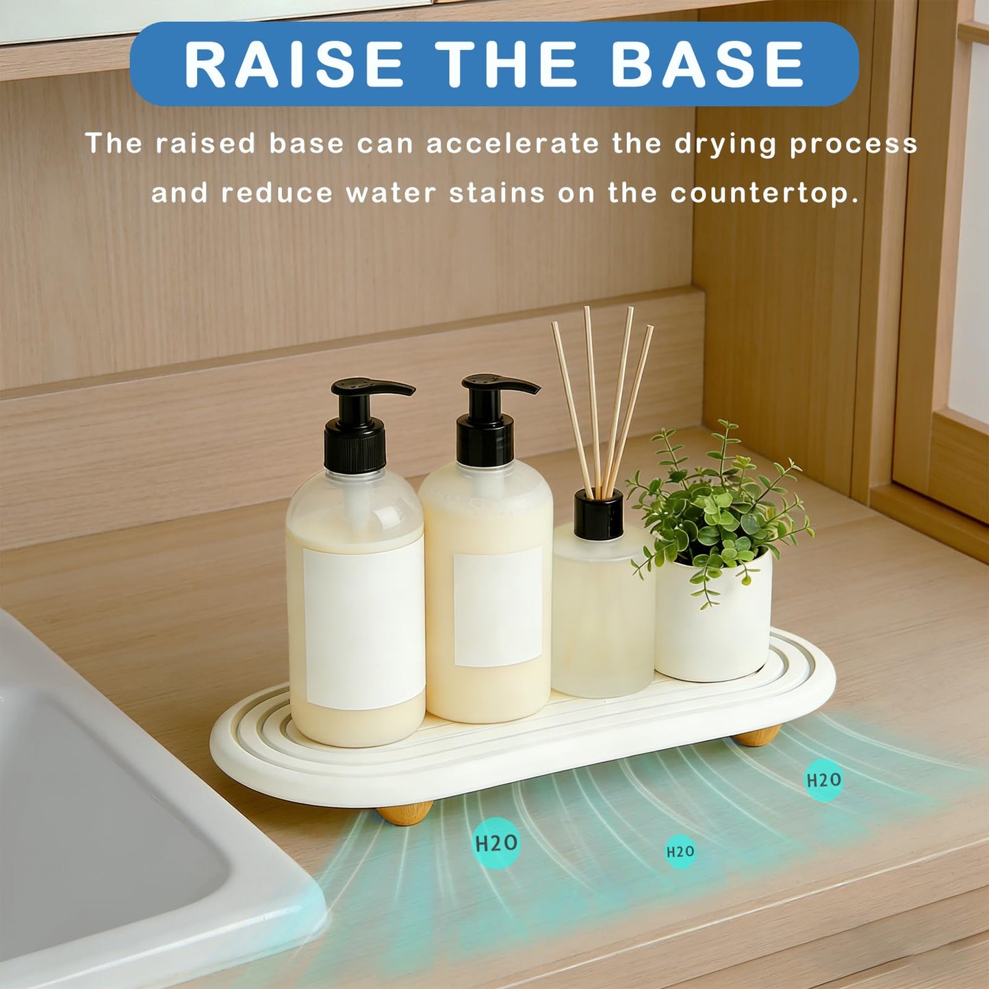 Instant Dry Sink Tray, Anti-Slip Stone Sink Caddy, Durable Kitchen Sink Organizer, Quick Dry Water Absorbing Stone Tray for Bathroom Counter, Stone Soap Tray