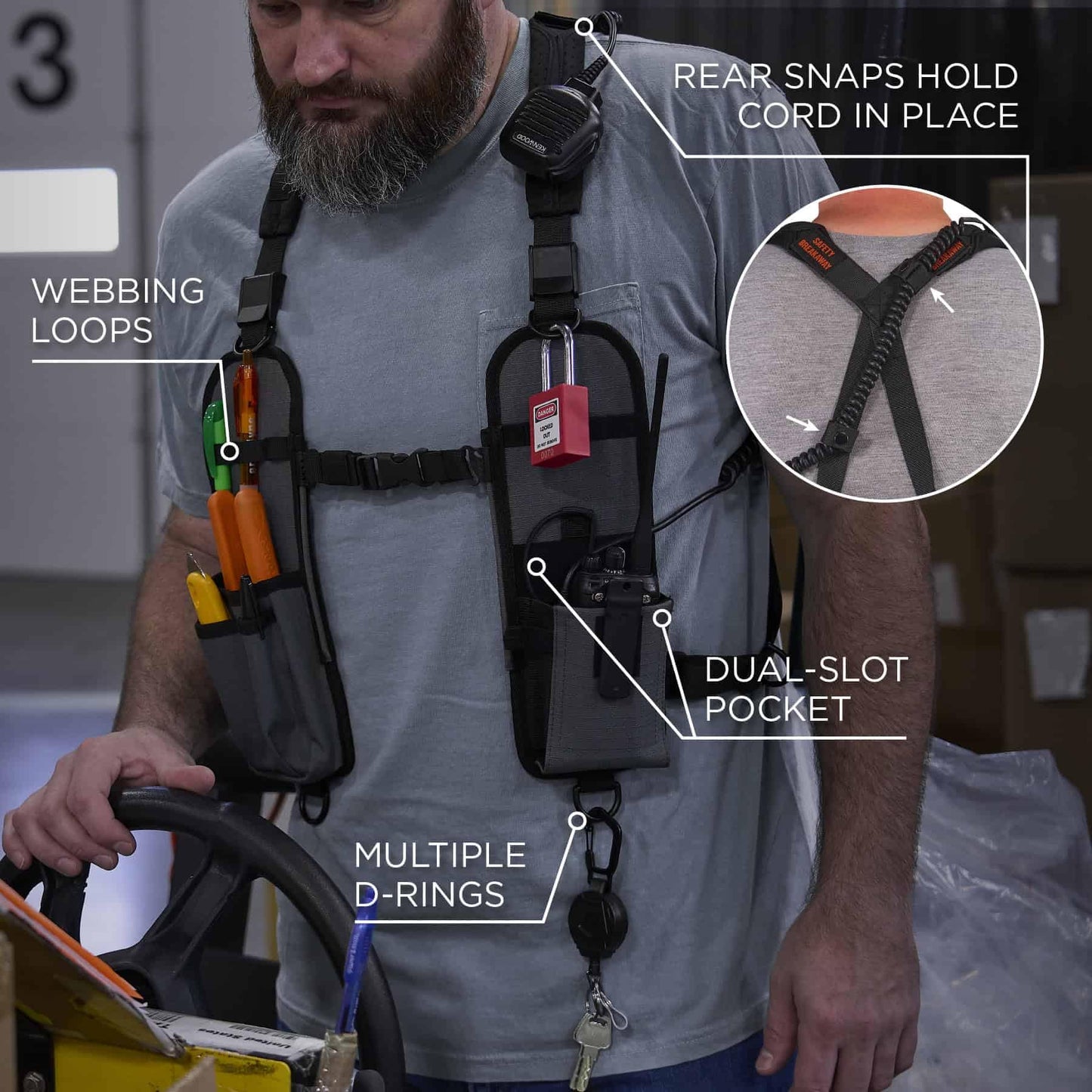 Ergodyne Squids 3144 Dual Shoulder Radio Holster Harness for Barcode Scanners