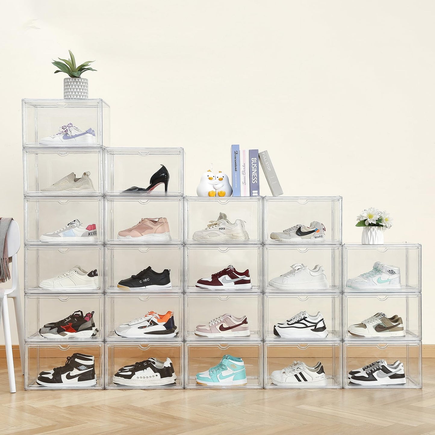 Sewup Acrylic Display Cases for Collectibles - Stackable Plastic Storage Shoe Boxes - Magnetic Lid, Figure Organizer