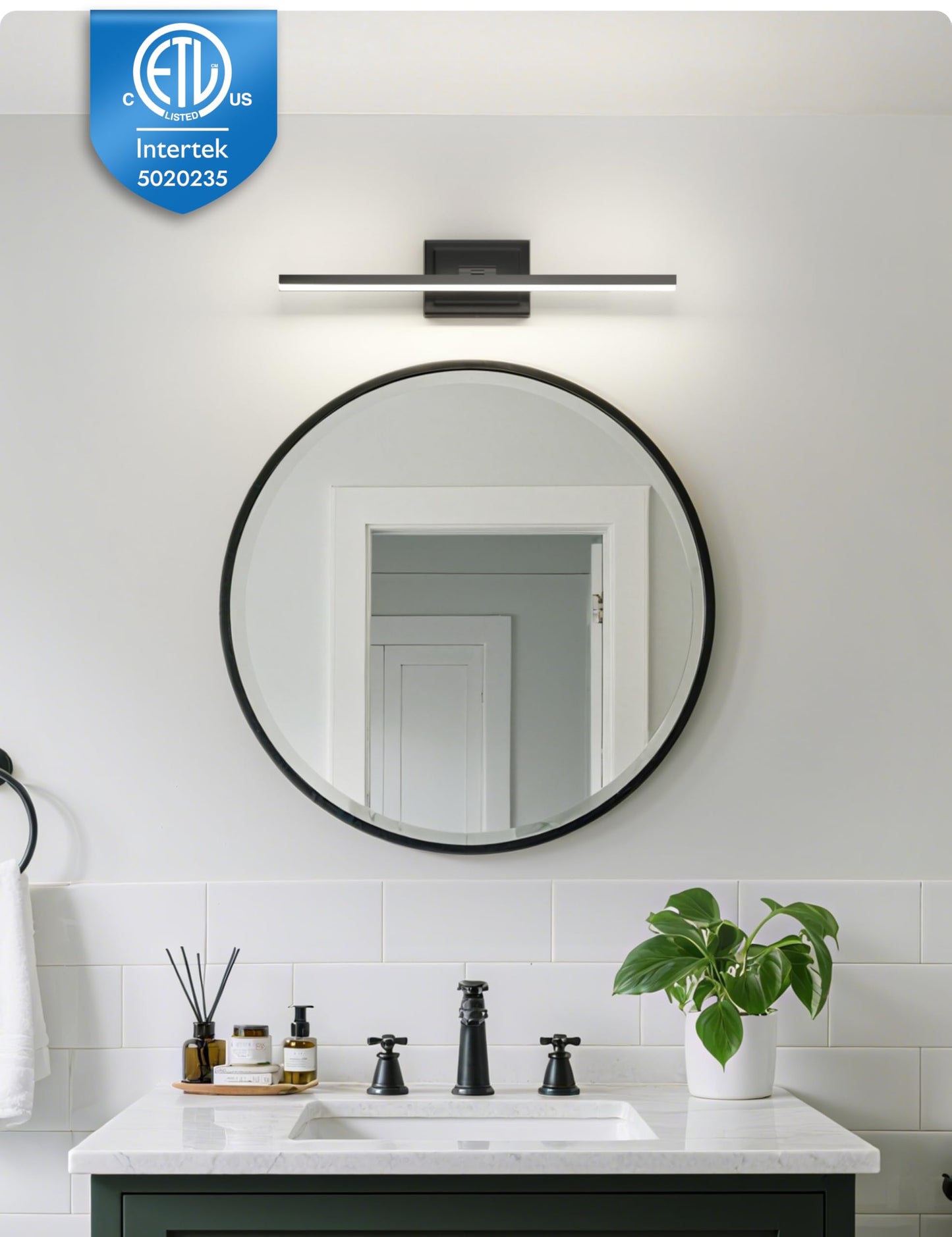 NIORSUN 24 Inch Modern Bathroom Light Fixture, 14W 5CCT Dimmable LED Black Bathroom Vanity Lights Over Mirror, Vanity Lights for Bathrooms Restroom Mirror- ETL Certified