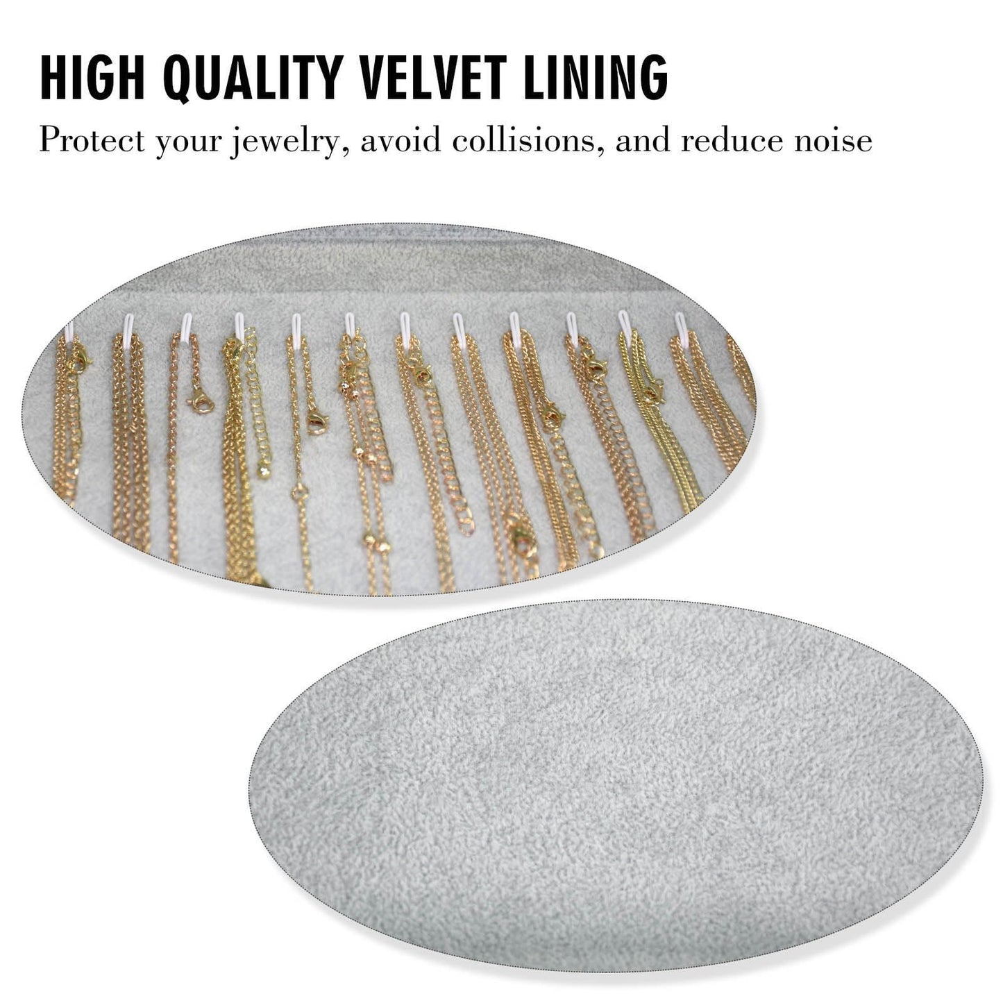 Bivisen Necklace Organizer Box with Clear Lid Velvet Tray for Jewelry Storage Display Case, 20 Hooks Glass Top Drawer Insert Necklaces Pendants Dustproof Necklace Jewelry Box Organizer & Tray (Grey)