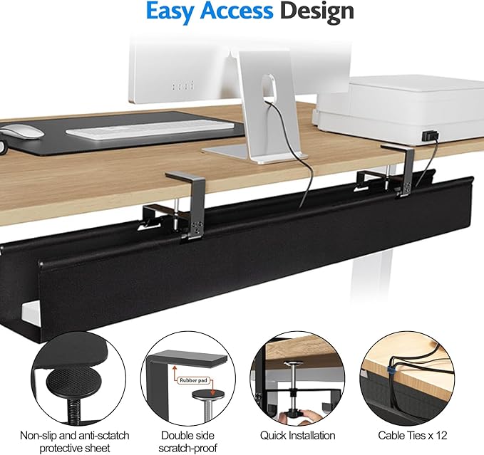 Under Desk Cable Management Tray No Drill, Premium Fabric Cord Organizer for Table - Desk Cable Organizer Cable Tray Hiders for Office&Home (47.2″L x 13.7" W)