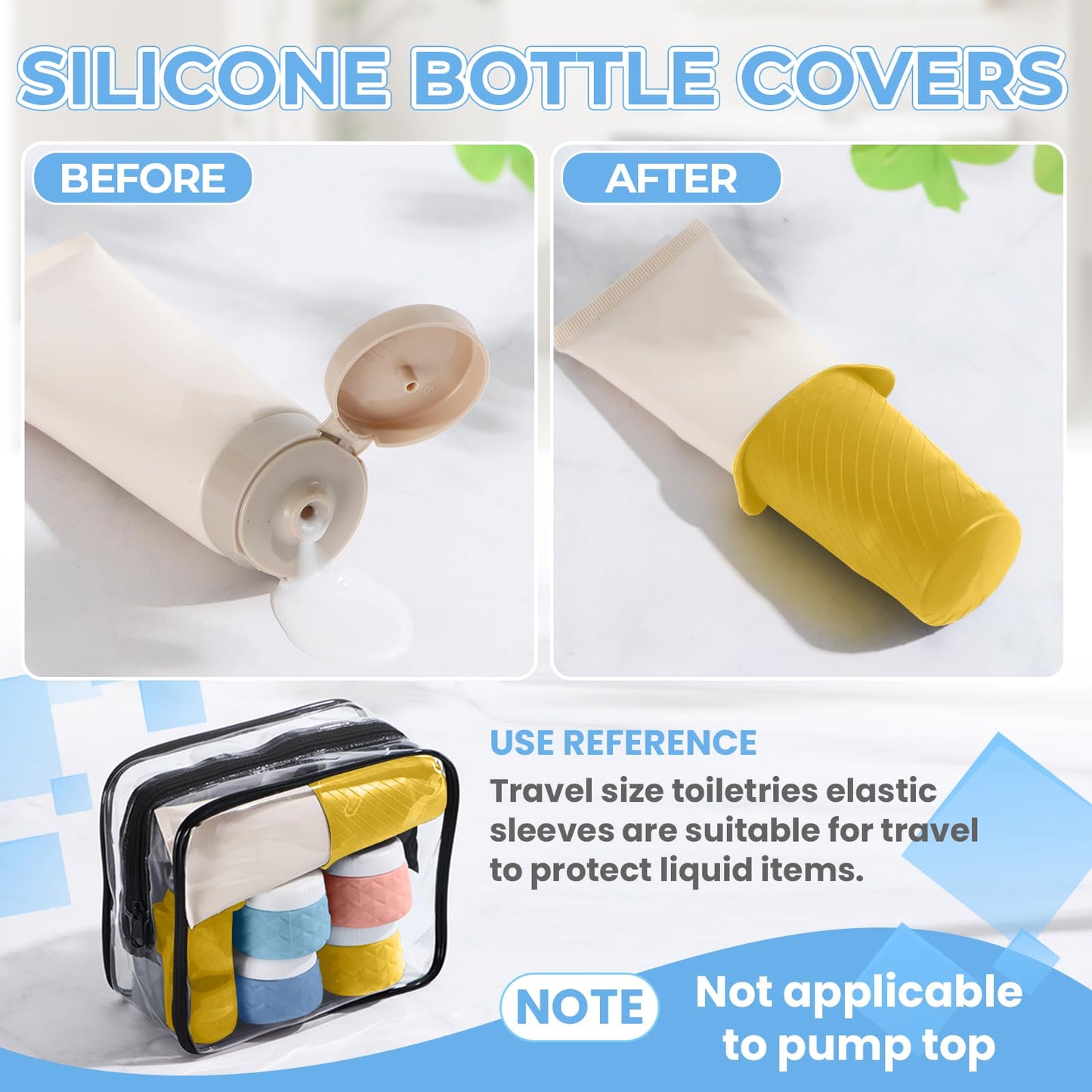 16Pack Travel Bottles for Toiletries, TSA Approved Travel Size Toiletries Containers Set, Silicone Leak Proof Refillable Bottles Elastic Sleeves Creams Jars Accessories Kit W/Clear Bag (Bright)