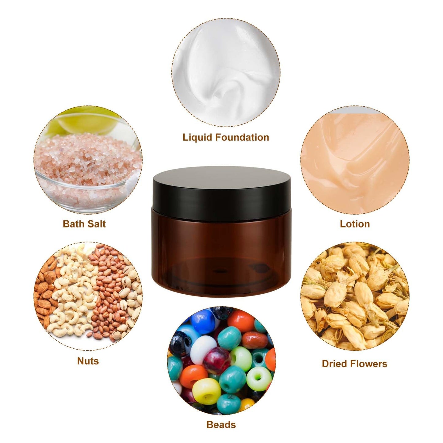 LDHHYH 50 Pack 4oz Amber Plastic Cosmetic Jars with Lids, Refillable Amber Plastics Jar, Empty Leak Proof Plastic Containers with Lids for Cream, Lotion, Cosmetic, Beauty Products Travel Storage