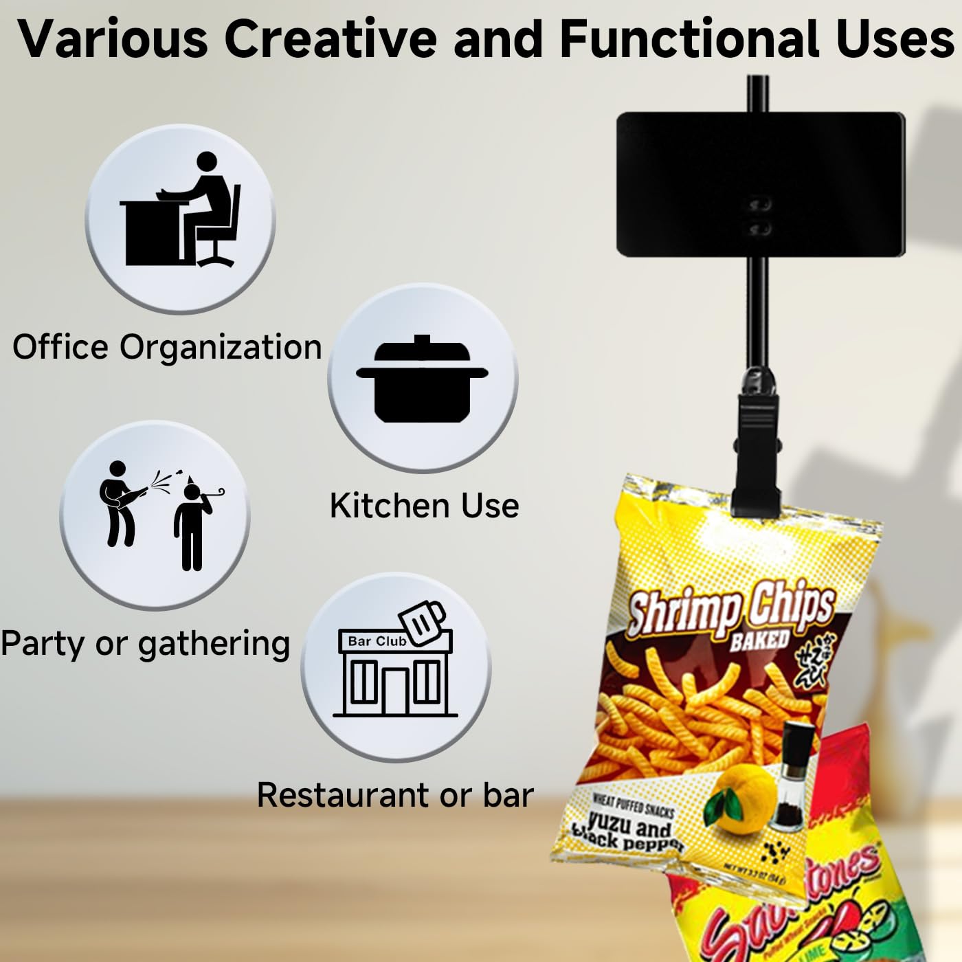 Chip Hanger Strips Hooks Display Hanging 16.5" with 6 Chip Greeting Card Party Merchandise Vendors Potato Bag Holder Snack Candy Portable Retail Organizer Storage Metal with Label Header 4 Pack