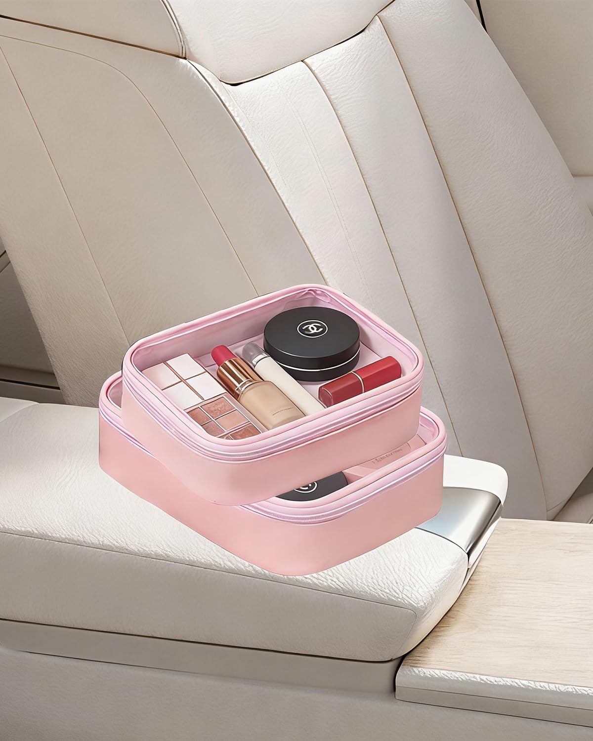 FFpaw Travel Clear Makeup Bag Set for Women, 3 Pack Travel Size Toiletry Bag with Zipper Small Makeup Pouch for Purse Waterproof Portable Cosmetic Case Compact Car Organizer Storage Bag (Pink Set)