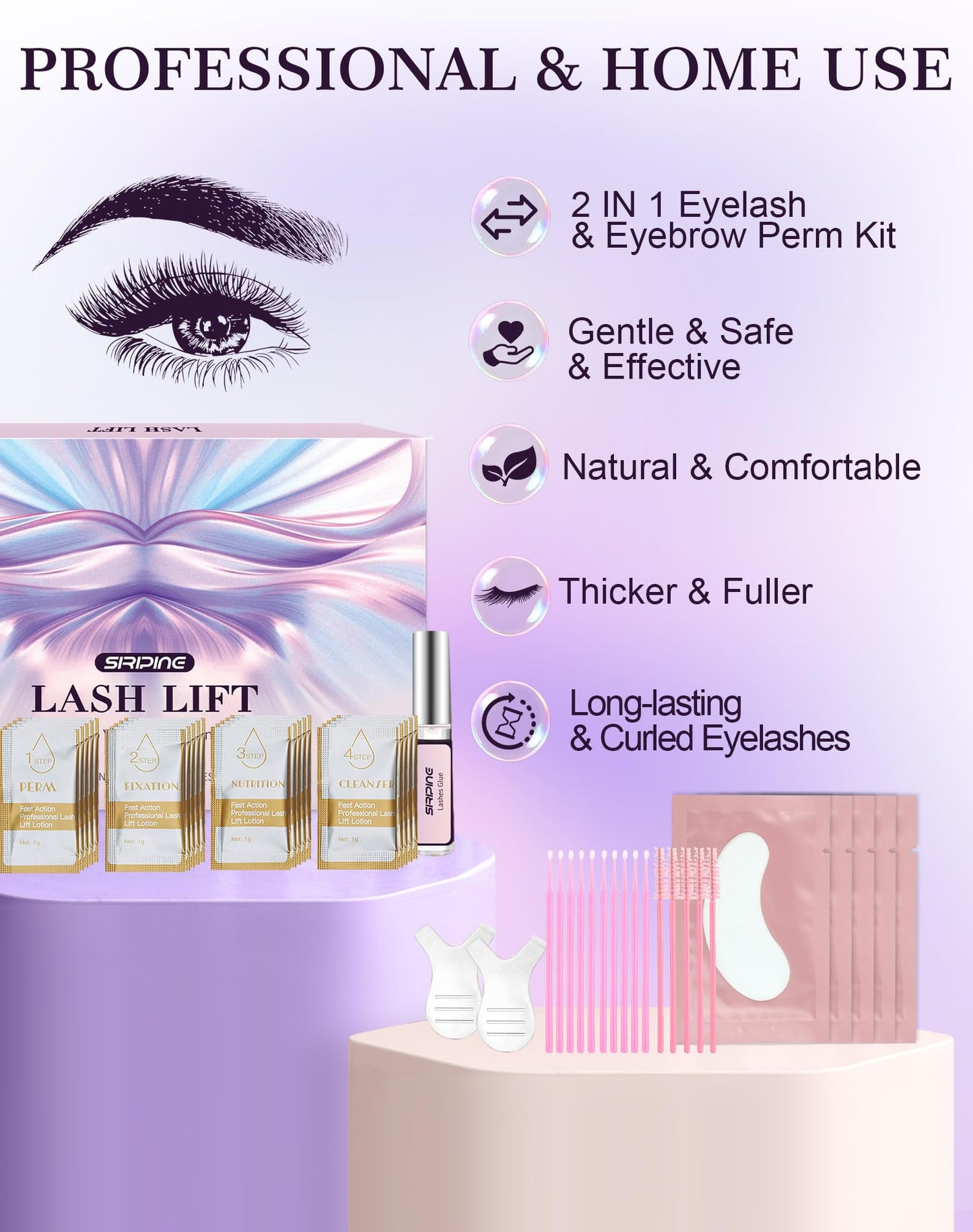 Lash Lift Kit, Eyelash Perm Kit, 5 Sets Lash Perm Kit Eyelash Lift Kit, Eyebrow Lamination Easy for Beginner, Professional Eyelash Curling Lash Extension Set, Home Achieve Semi-Permanent Curling