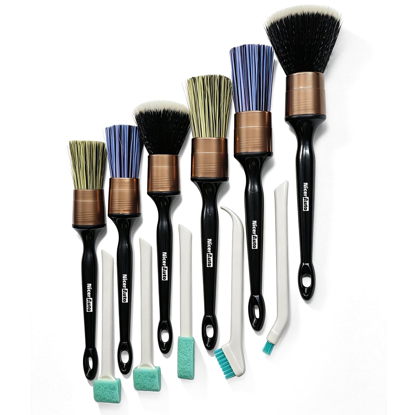 11PCS Professional Car Detailing Brush Set, Boars Hair & Ultra Soft Auto Detailing Brushes for Car Interior Exterior Cleaning, No Scratch Detail Brush Kit for Wheels Leather Air Vents, Gold