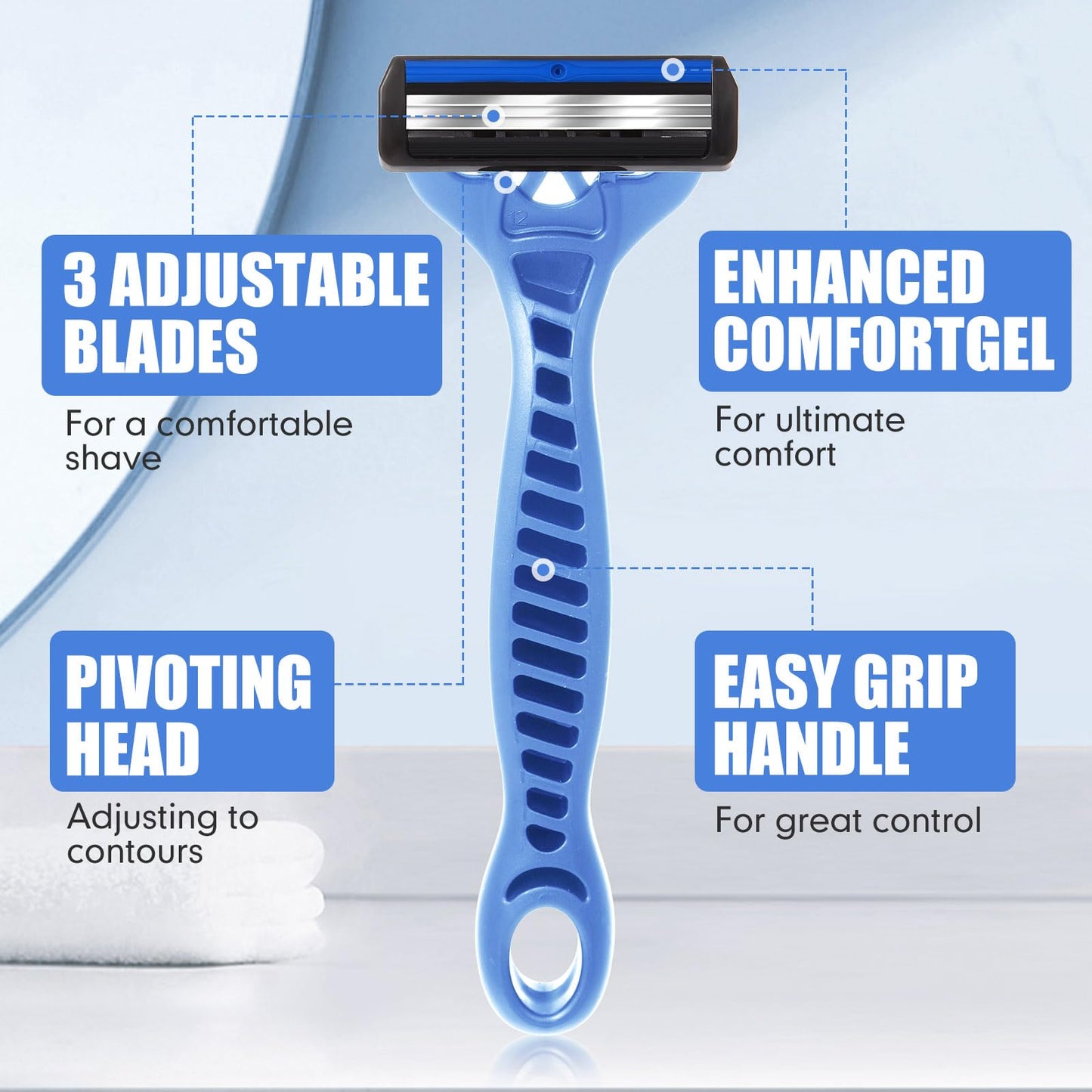Wovnet 36 Pcs Men's Disposable Razors Bulk 3 Blade Disposable Head Razor for Sensitive Skin for a Smooth, Comfortable Shave