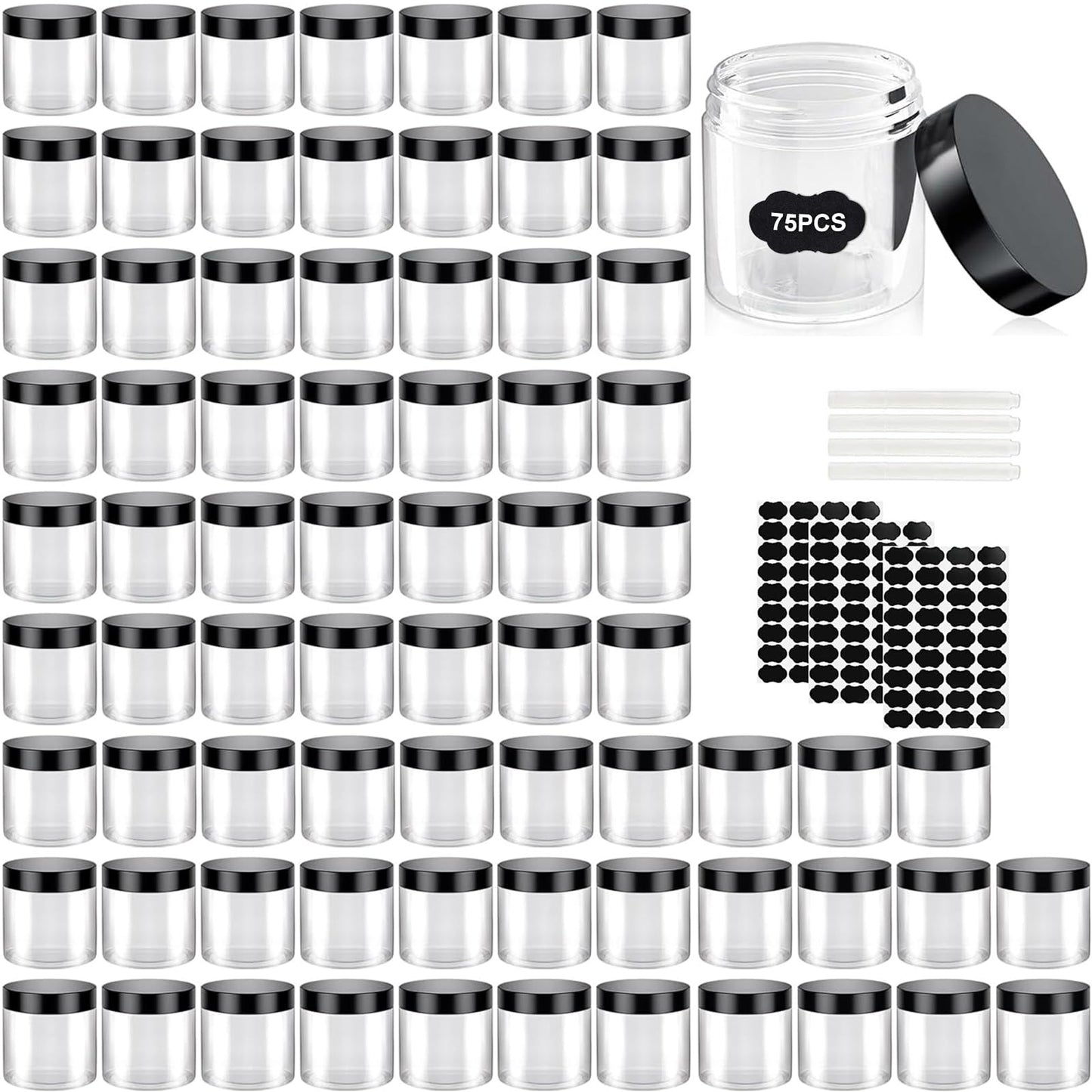 75 Pack 4 oz Plastic Jars with Lids, ZORXIN Leak Proof Travel Containers for Cosmetics, Lotion, Cream, Slime | BPA Free, Reusable & Portable (4 Ounce, 75 Count)