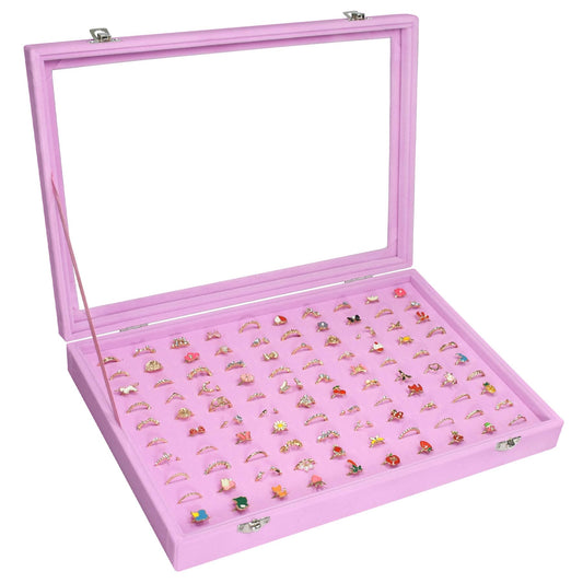Vicoter Rings Organizer Tray 100 Slot Velvet Rings Earring Storage Box TranSparent Cover Jewelry Store Ring Display Box Jewelry Display Cabinet for Girl Wife Mother.