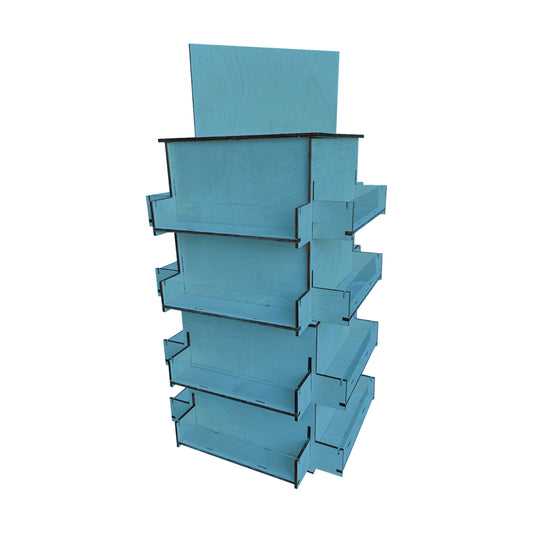 TORCHED DISPLAYS 4-Sided Rotating Display Stand - Craft Shows, Trade Shows, Markets - Small & Medium-Sized Items like Stickers, Postcards, Coasters, Note Pads, Napkins, Easy to Assemble (Blue)