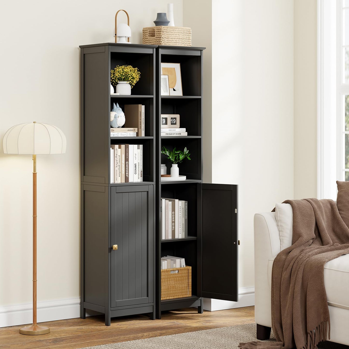 RRX Narrow Tall Bathroom Storage Cabinet,13.8" L*12.6" W*63.4" H (Black)
