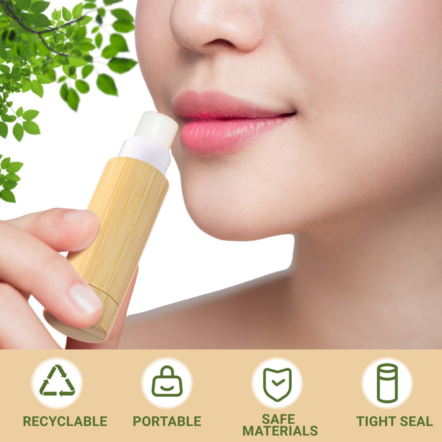Leinuosen 48 Pcs Bamboo Empty Lipstick Tubes, Refillable 5g Lip Balm Containers with Rotable Plastic Inner for Women Girl DIY Cosmetic Lip Gloss Tubes for Lipstick, Deodorant, Solid Perfume, Makeup