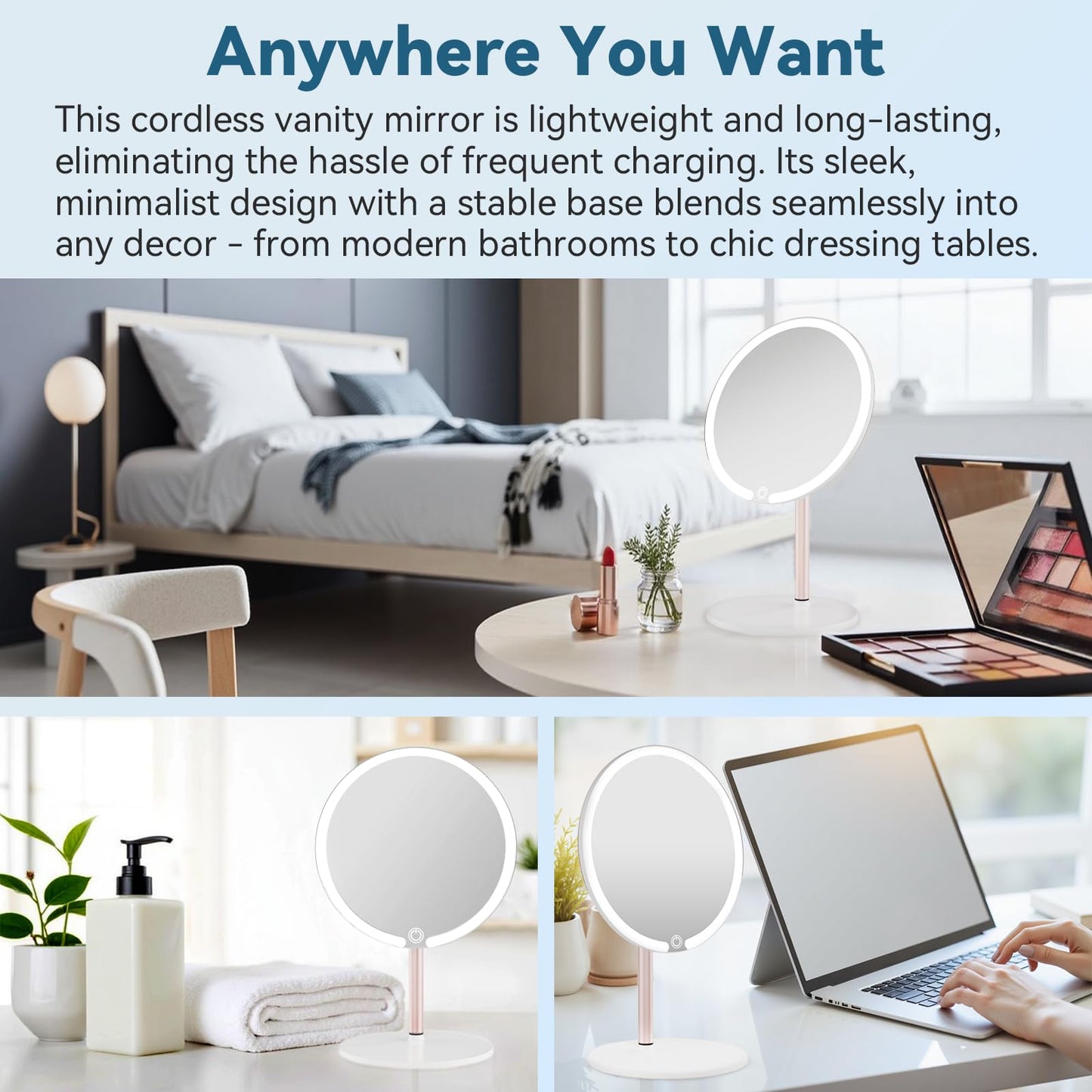SKSFLY Makeup Mirror with Lights, 4K Ultra-Clear Reflection, Long-Press Adjustable Brightness, 3 Glow Settings, Flexible Multi-Angle Design – Perfect for Makeup