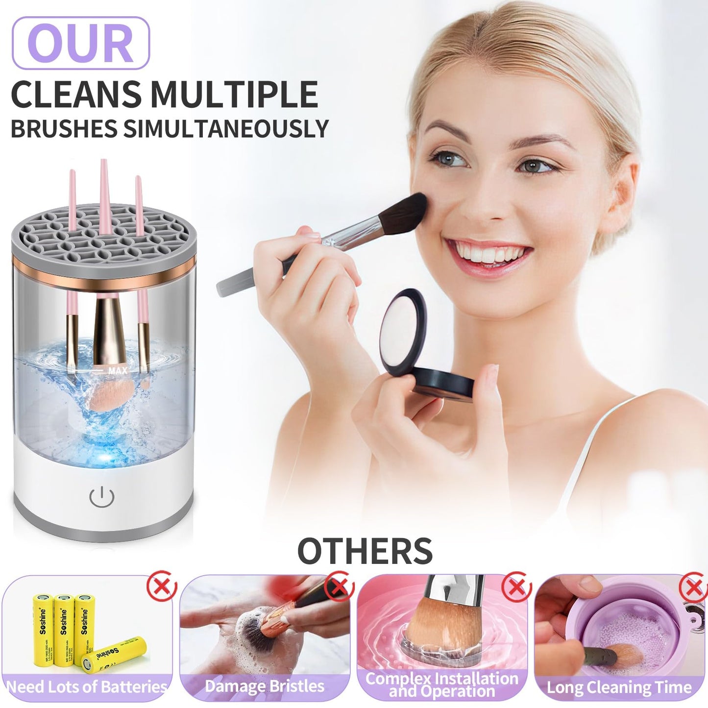 Electric Makeup Brush Cleaner – Brush Cleaning Machine, 30 Second Fast Deep Clean, USB Powered One-Button Operation, Low Noise Portable Makeup Brush Washer for Home Travel Beauty Salon