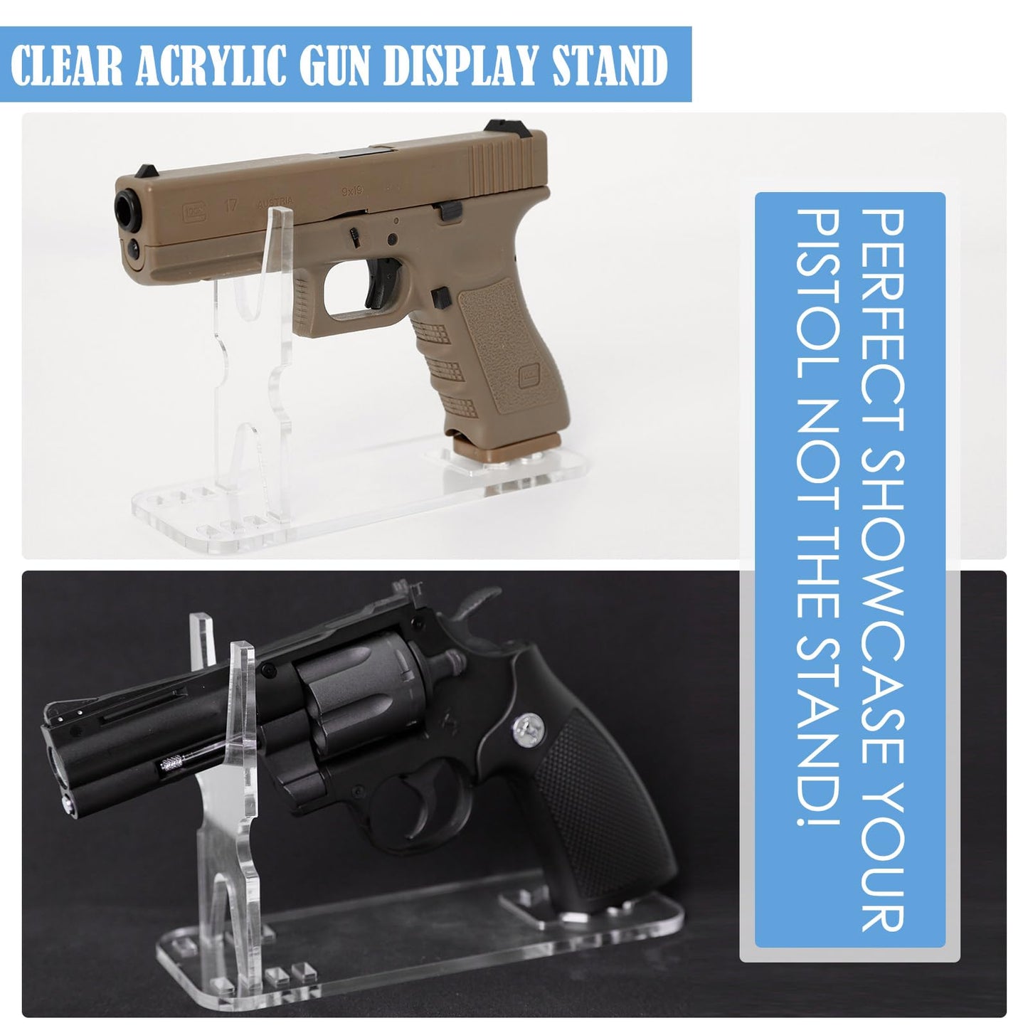 OCQOTAT 2Pcs Acrylic Display Pistol Rack-Adjustable Pistol Stand,Black Transparent Pistol Holder for Hand Gun,Portable Gun Rack for Gun Safe Hidden Gun Storage,Gun Holder Pistol Accessories,7.5x2.75